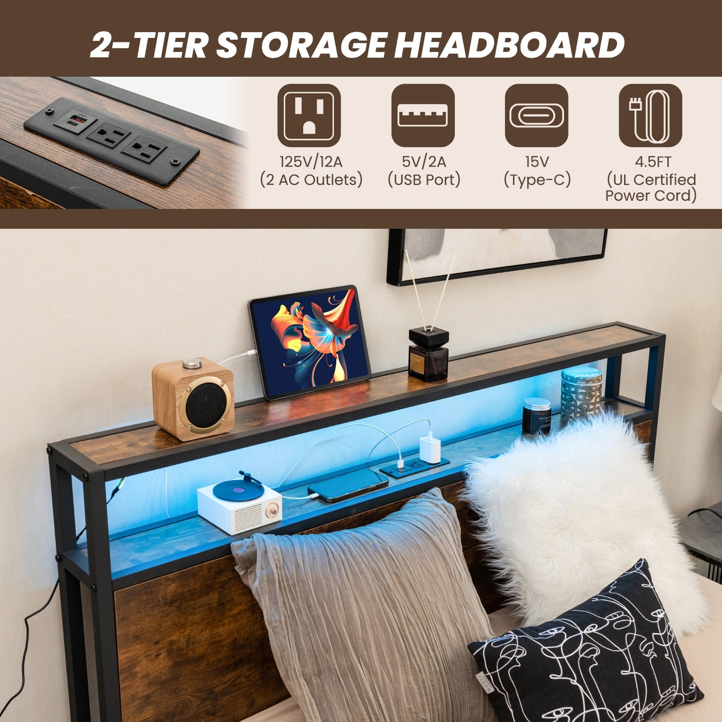 Smart LED Light Bed Frame with Storage Drawers - Full Size