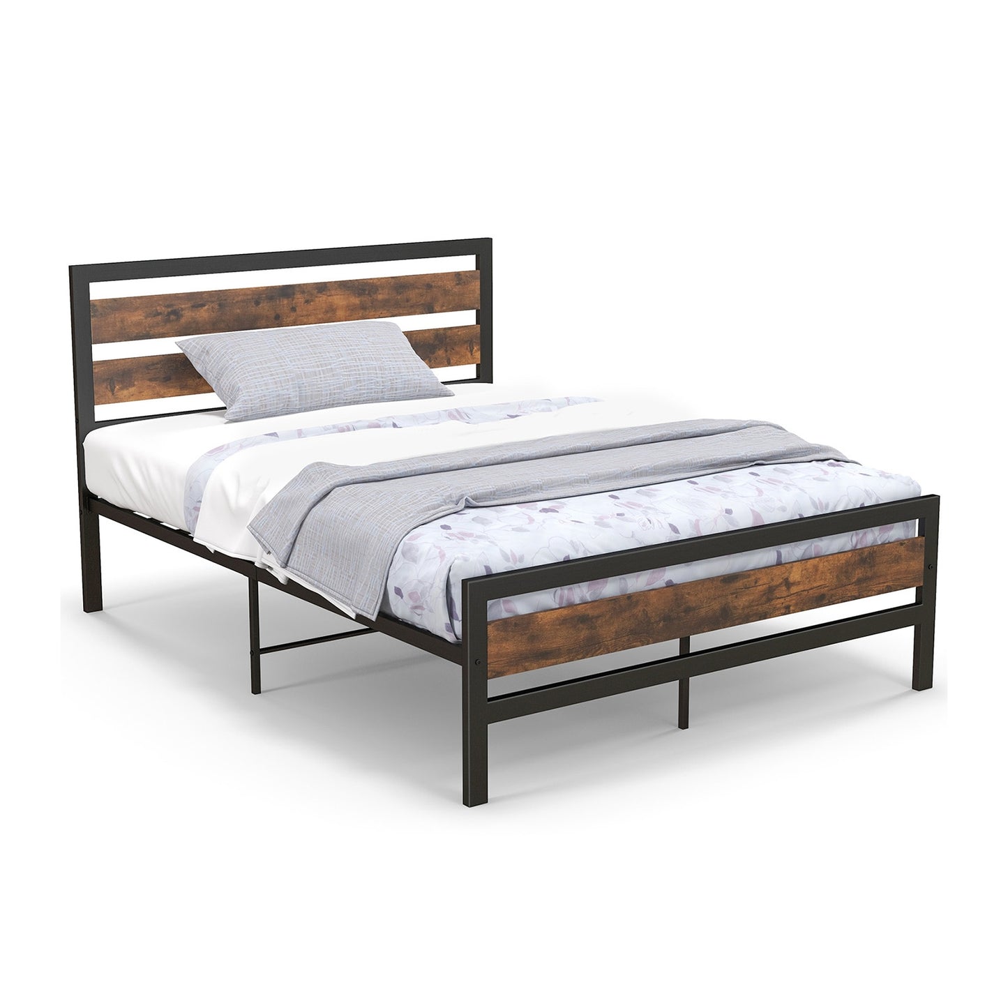 Rustic Industrial Bed Frame with Headboard, Footboard, and Under-Bed Storage – Full/Queen Size