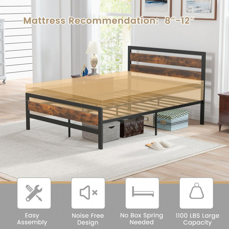 Rustic Industrial Bed Frame with Headboard, Footboard, and Under-Bed Storage – Full/Queen Size