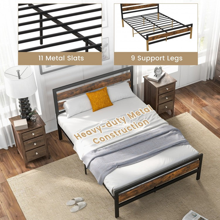Rustic Industrial Bed Frame with Headboard, Footboard, and Under-Bed Storage – Full/Queen Size