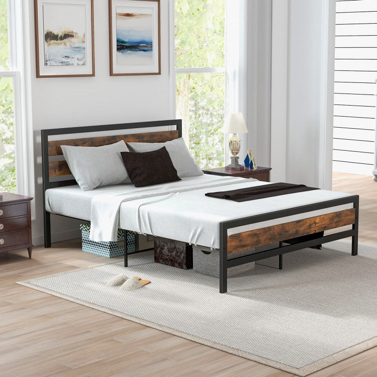Rustic Industrial Bed Frame with Headboard, Footboard, and Under-Bed Storage – Full/Queen Size