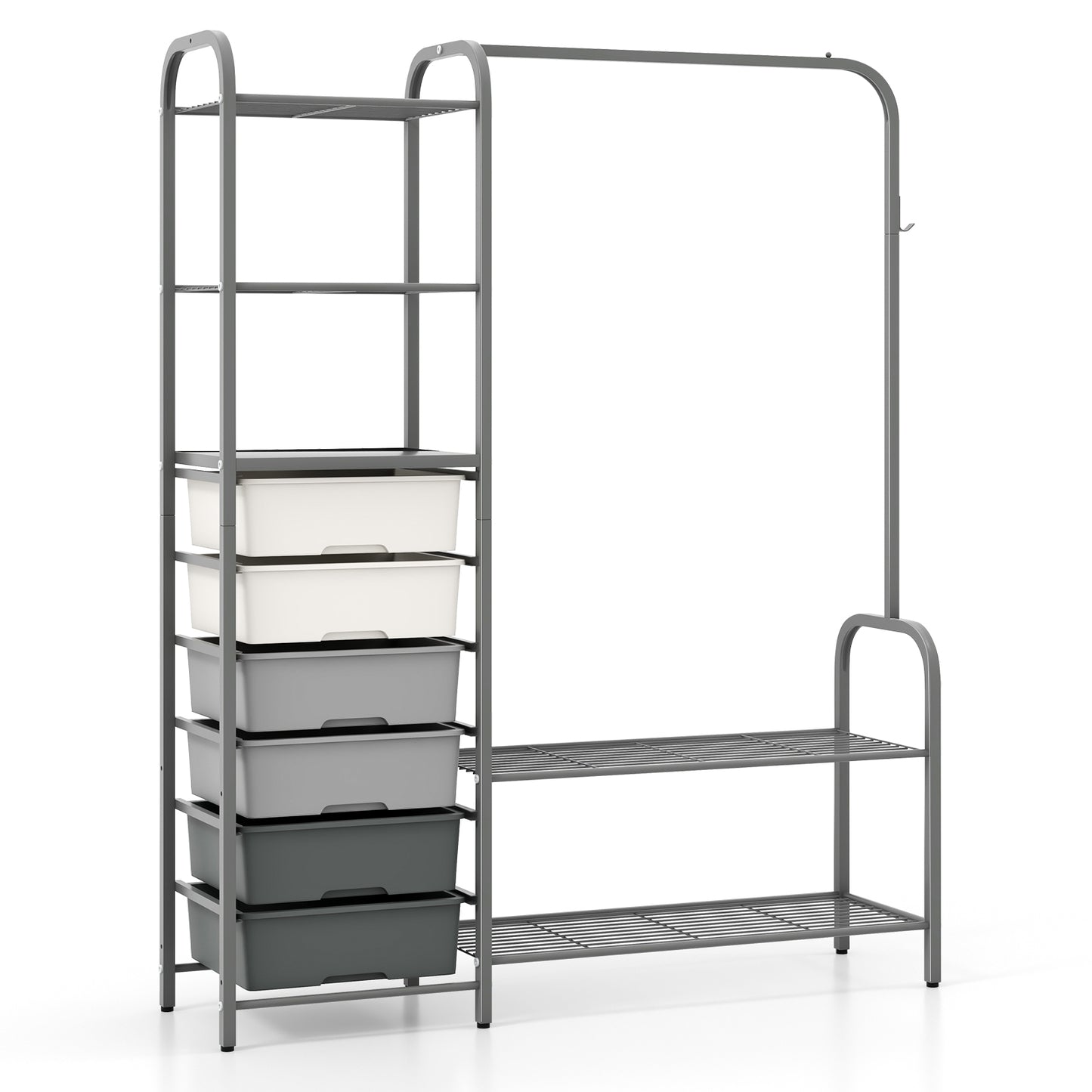 Freestanding Closet Organizer with Shelves, Removable Drawers and Shoe Rack for Bedroom, Entryway and Closet