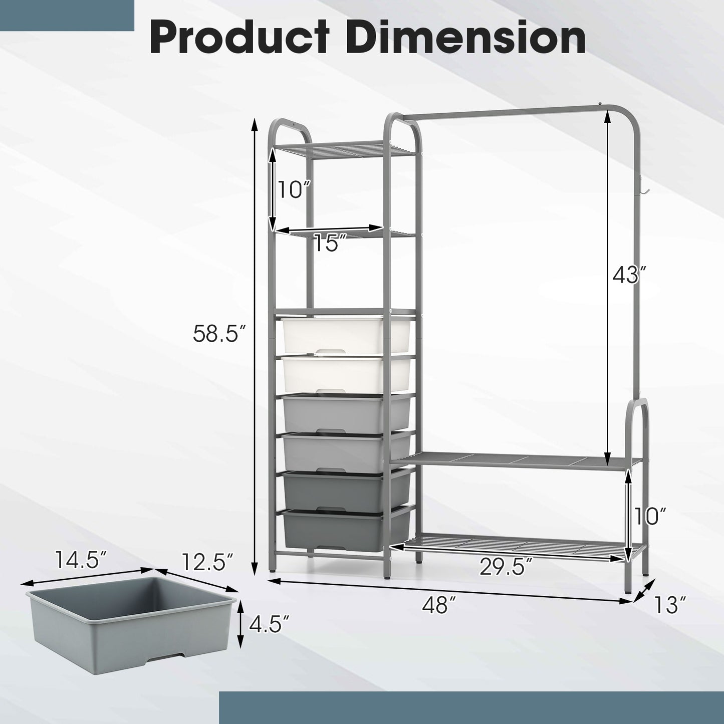 Freestanding Closet Organizer with Shelves, Removable Drawers and Shoe Rack for Bedroom, Entryway and Closet
