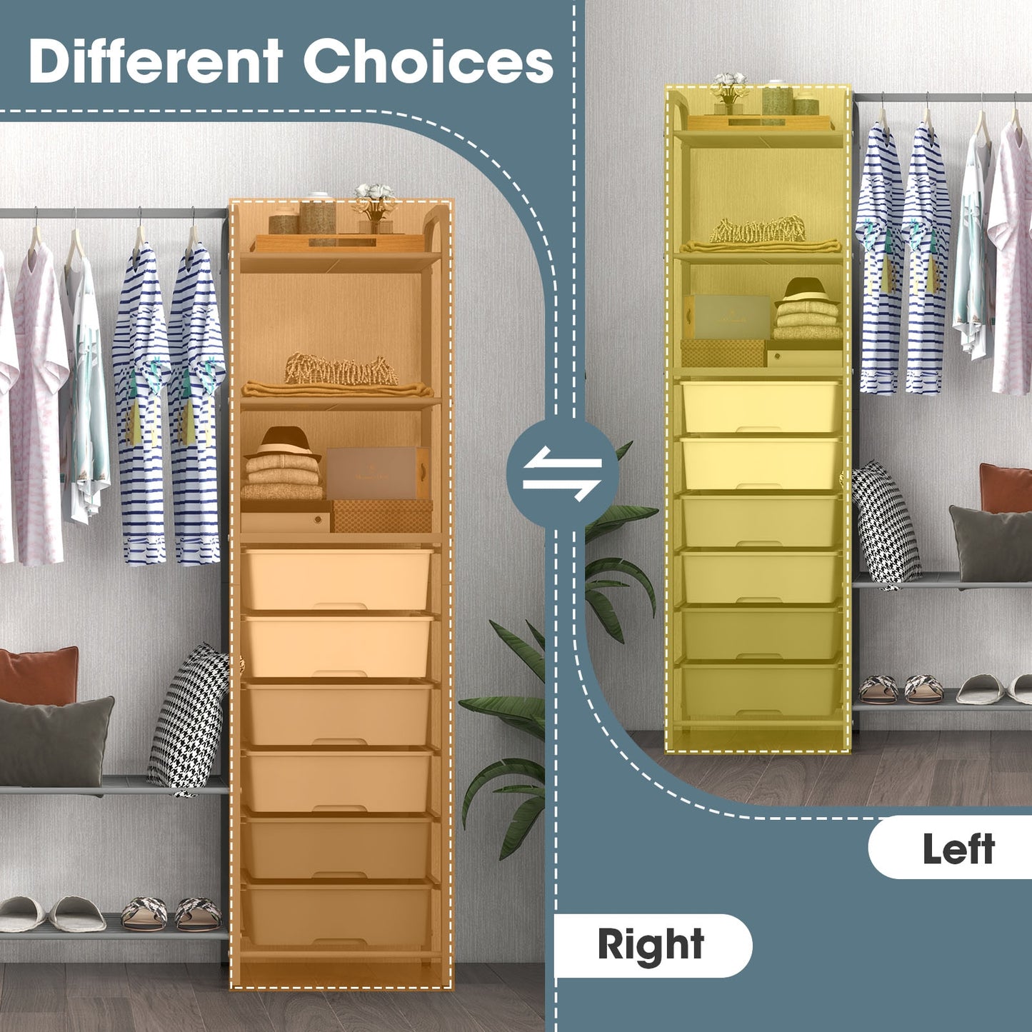 Freestanding Closet Organizer with Shelves, Removable Drawers and Shoe Rack for Bedroom, Entryway and Closet