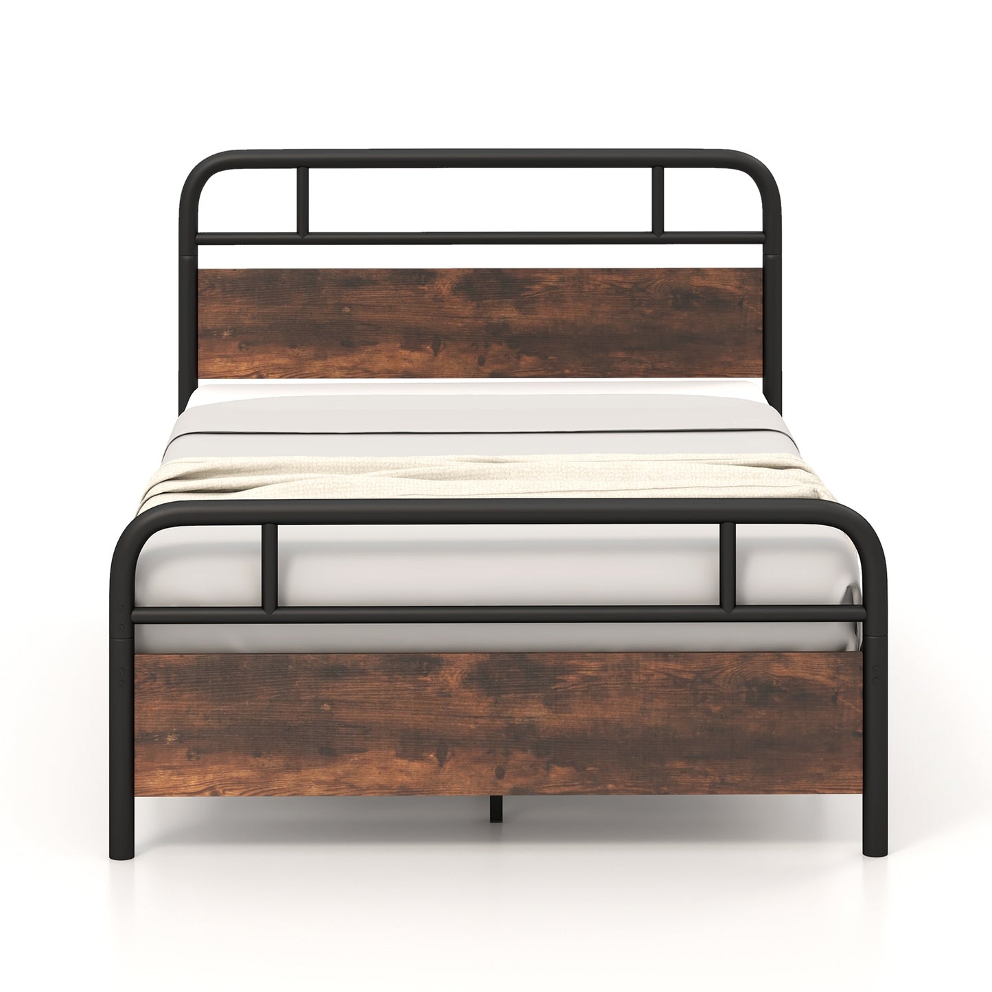Industrial Metal Bed Frame with Rustic Headboard – Full Size