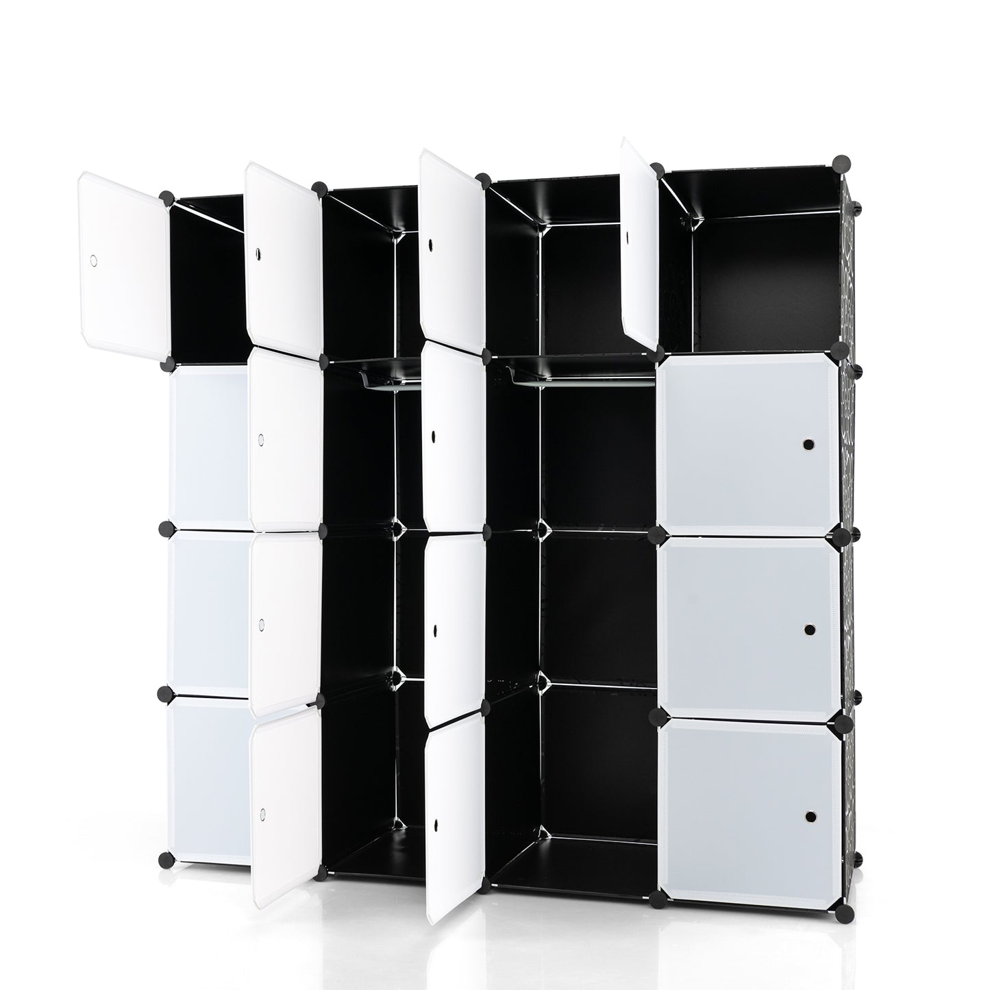 16-Cube Closet Organizer with Doors and Hanging Rods – Modular Storage for Clothes and Shoes