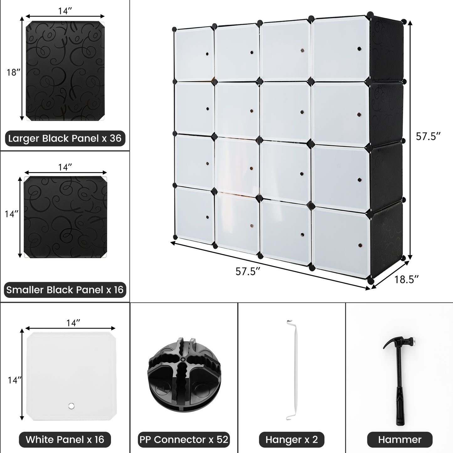 16-Cube Closet Organizer with Doors and Hanging Rods – Modular Storage for Clothes and Shoes
