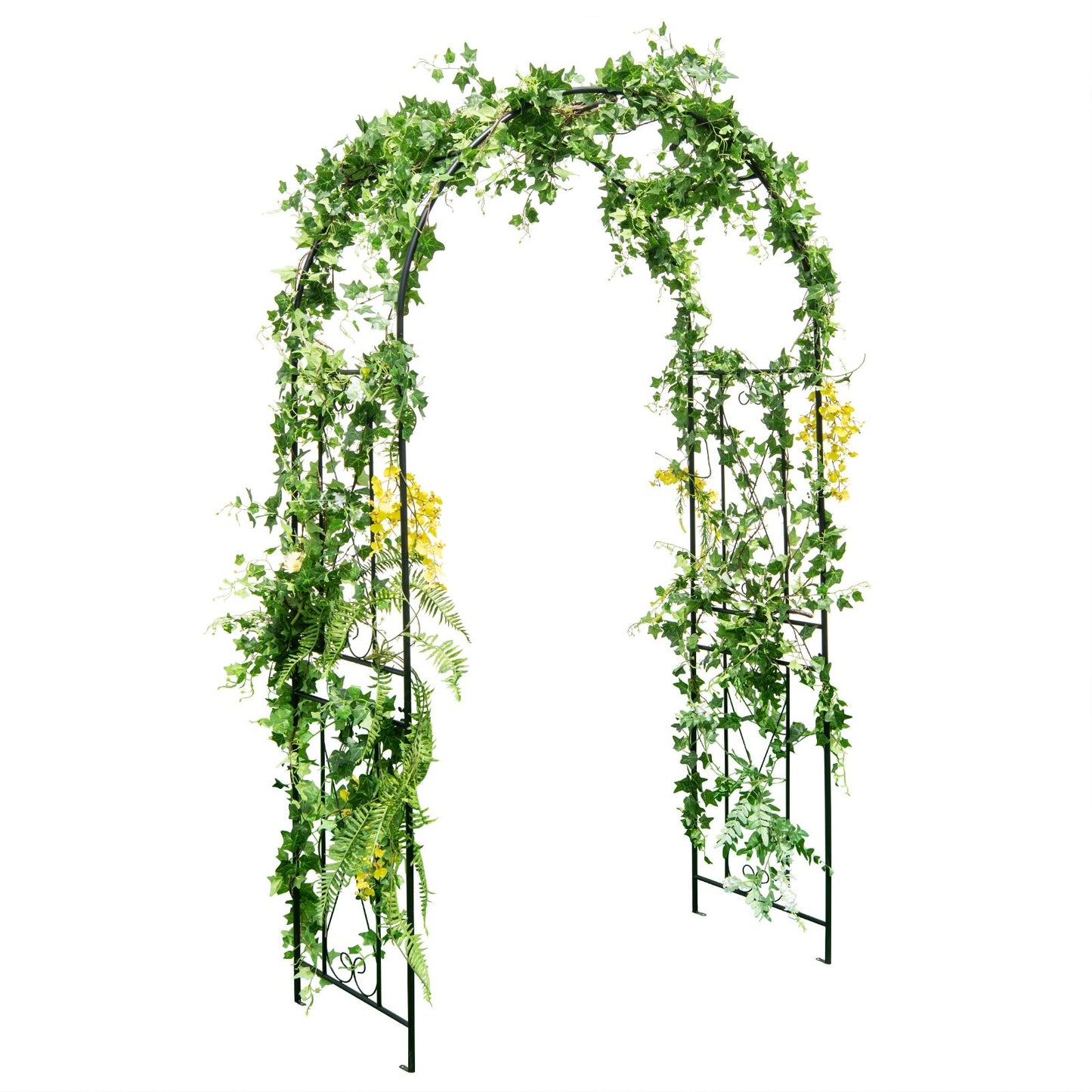 Metal Garden Arch Trellis for Climbing Plants with Ground Stakes and Decorative Design