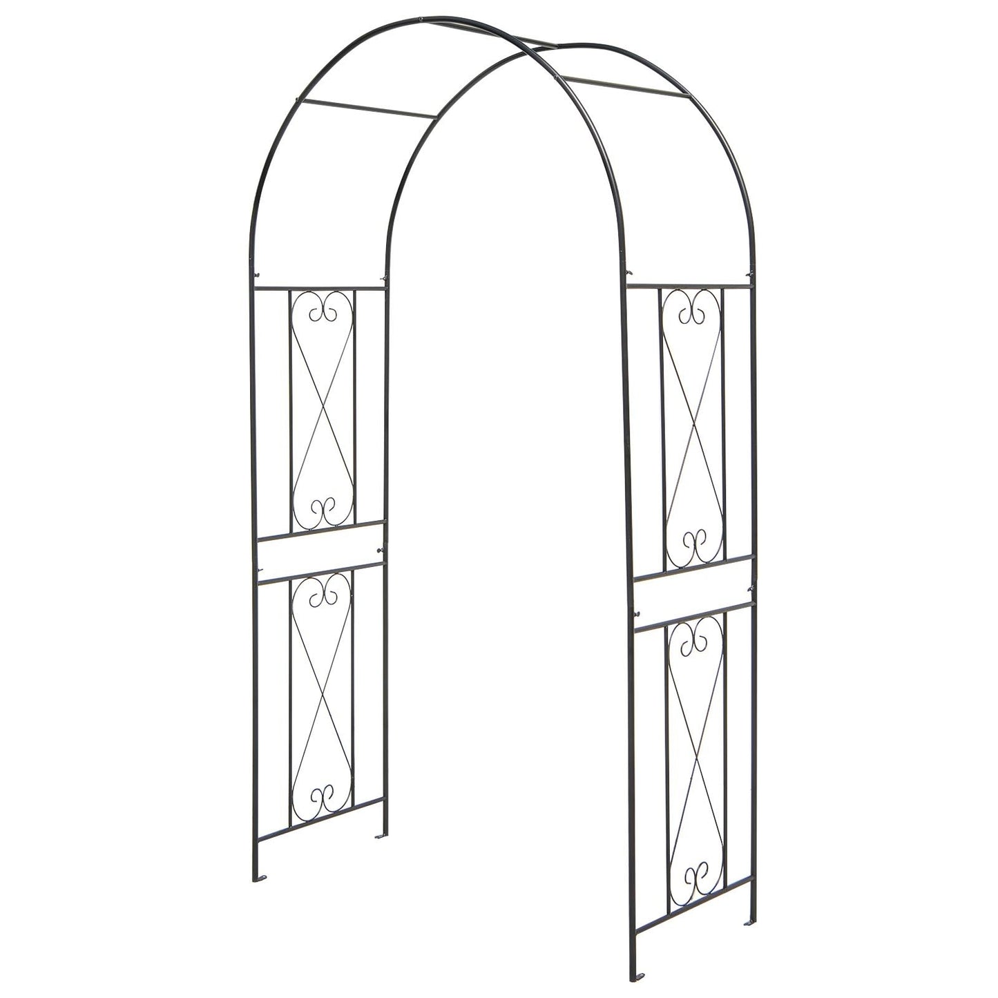 Metal Garden Arch Trellis for Climbing Plants with Ground Stakes and Decorative Design