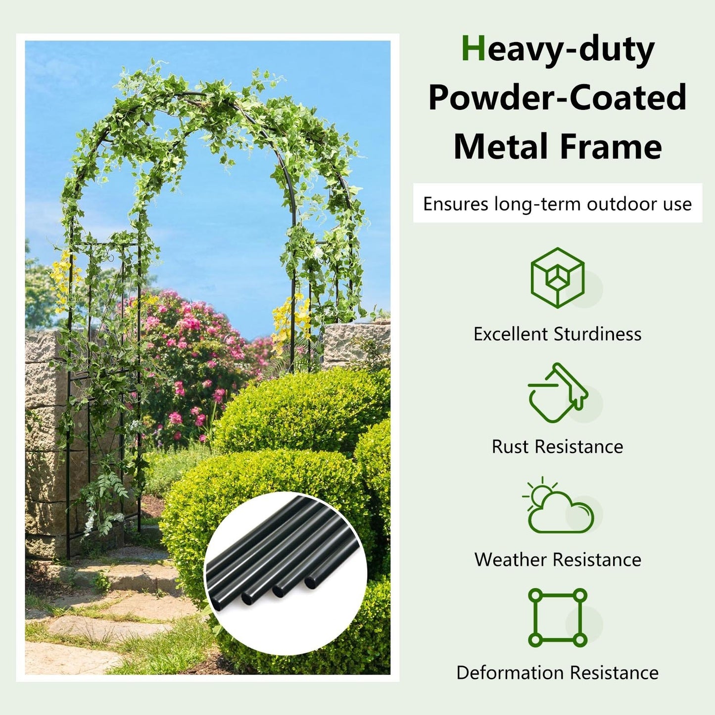 Metal Garden Arch Trellis for Climbing Plants with Ground Stakes and Decorative Design