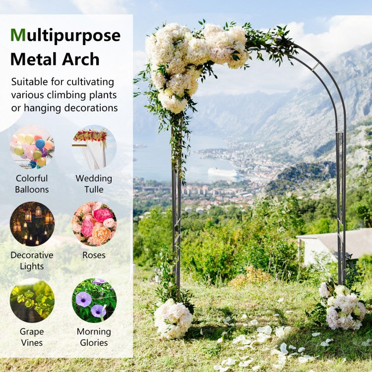 Metal Garden Arch Trellis for Climbing Plants with Ground Stakes and Decorative Design