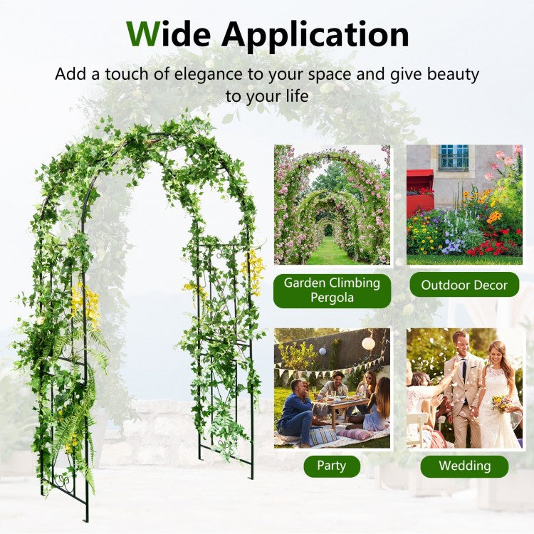Metal Garden Arch Trellis for Climbing Plants with Ground Stakes and Decorative Design