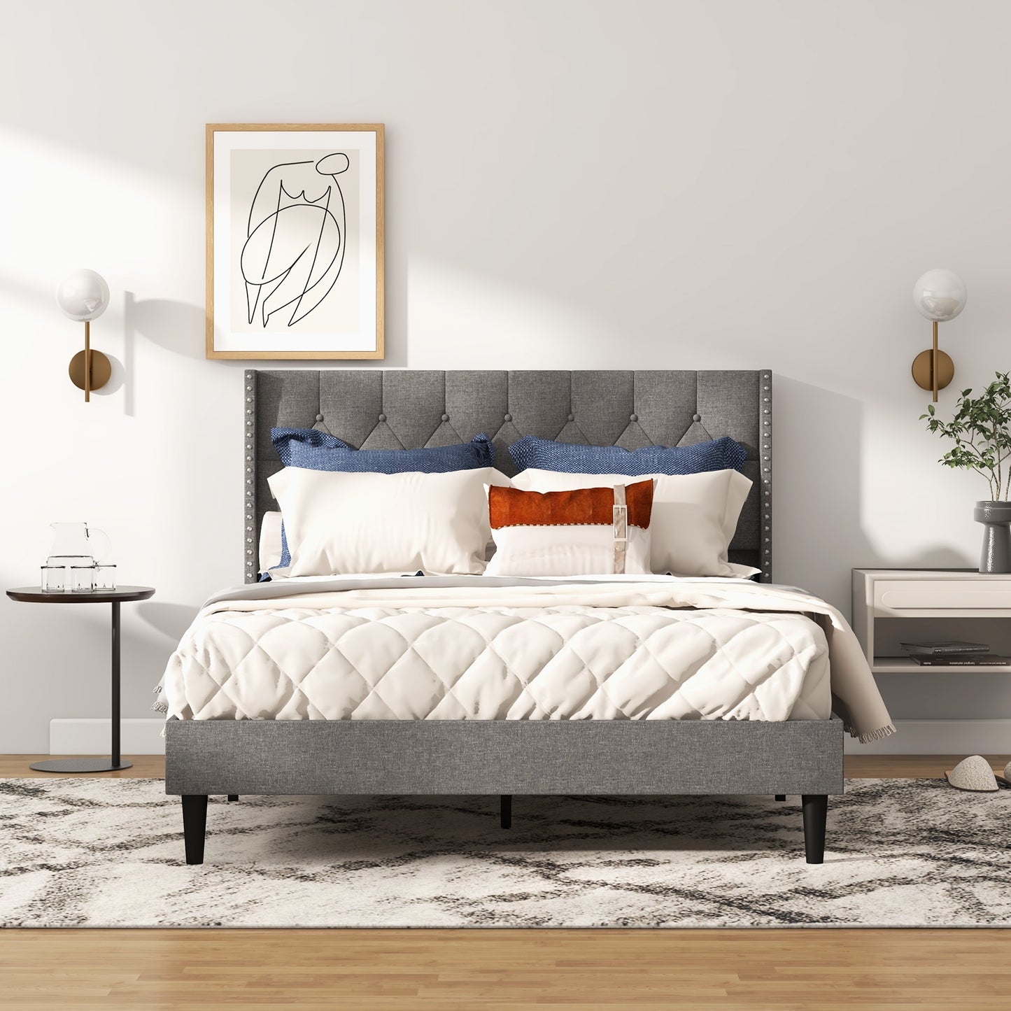 Elegant Upholstered Platform Bed with Tufted Headboard – Full/Queen Size