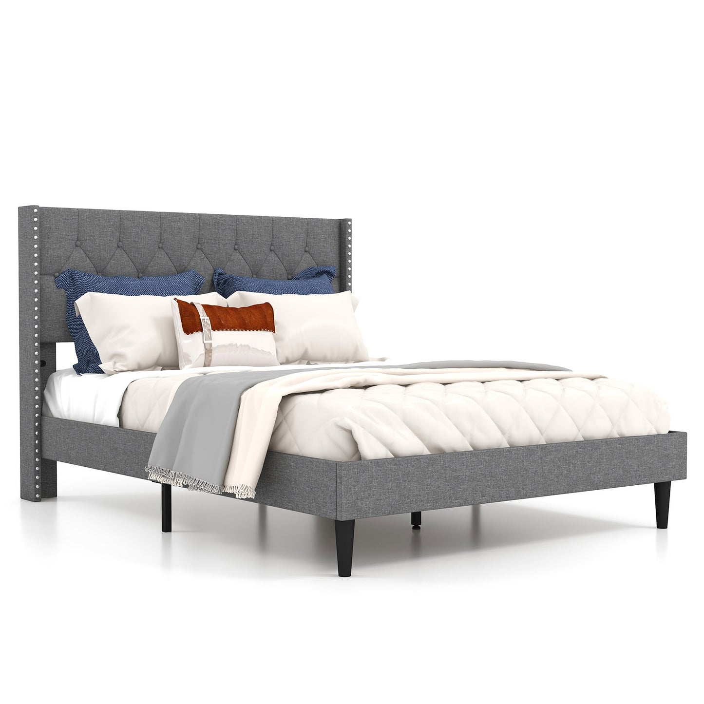 Elegant Upholstered Platform Bed with Tufted Headboard – Full/Queen Size