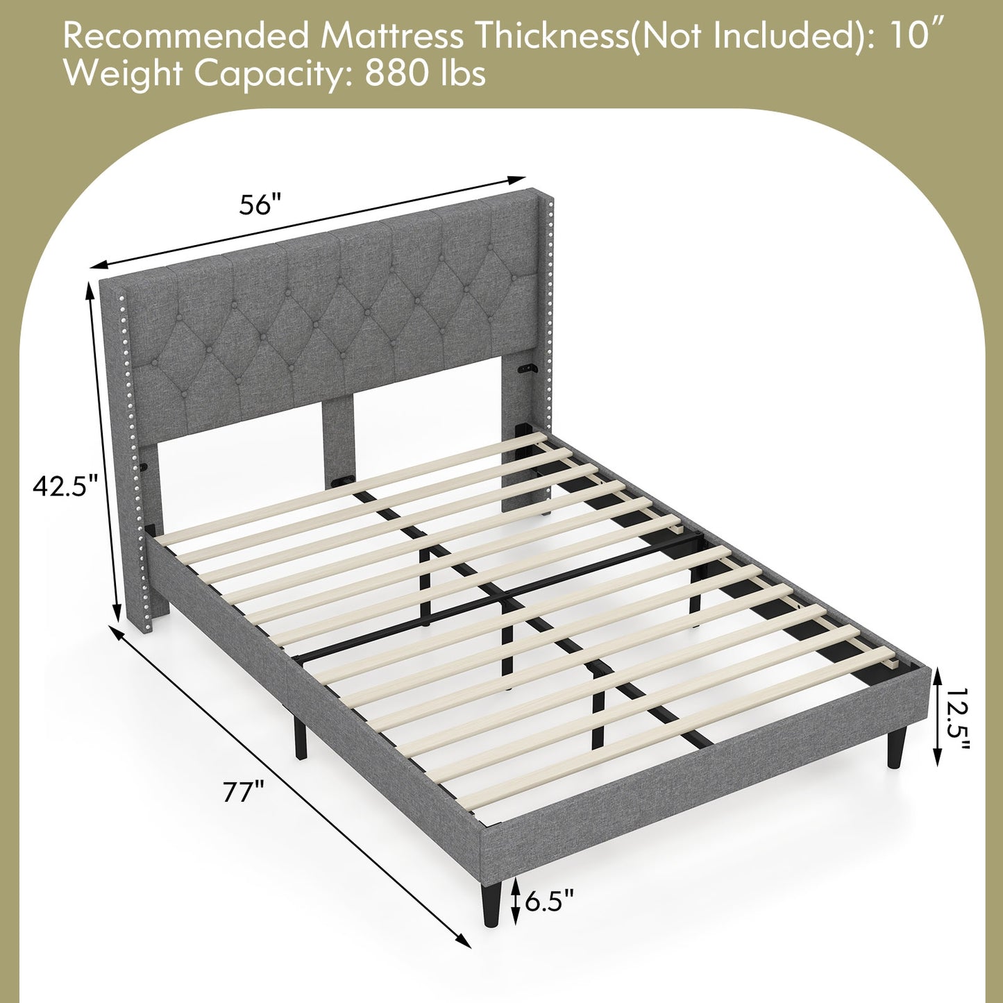 Elegant Upholstered Platform Bed with Tufted Headboard – Full/Queen Size