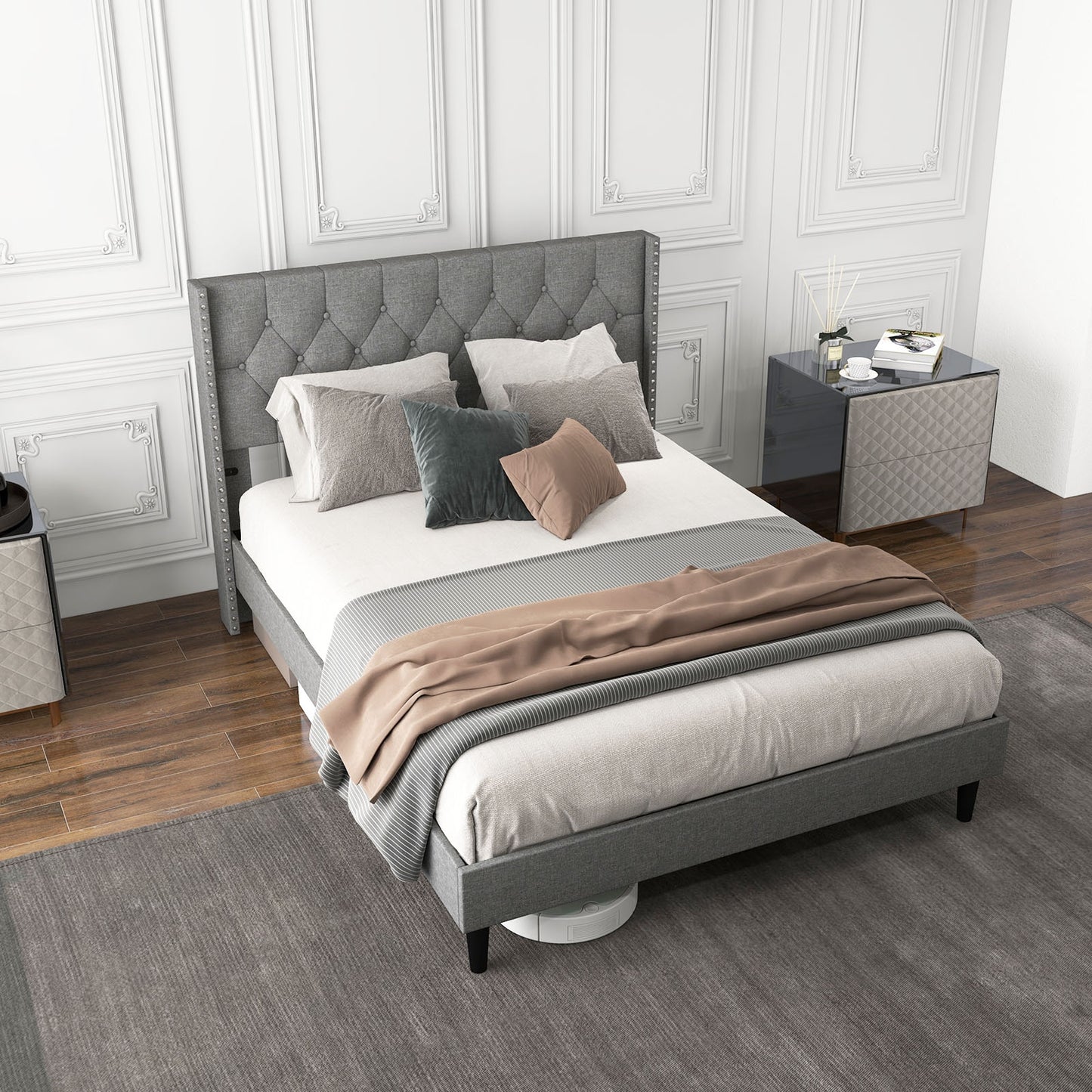 Elegant Upholstered Platform Bed with Tufted Headboard – Full/Queen Size