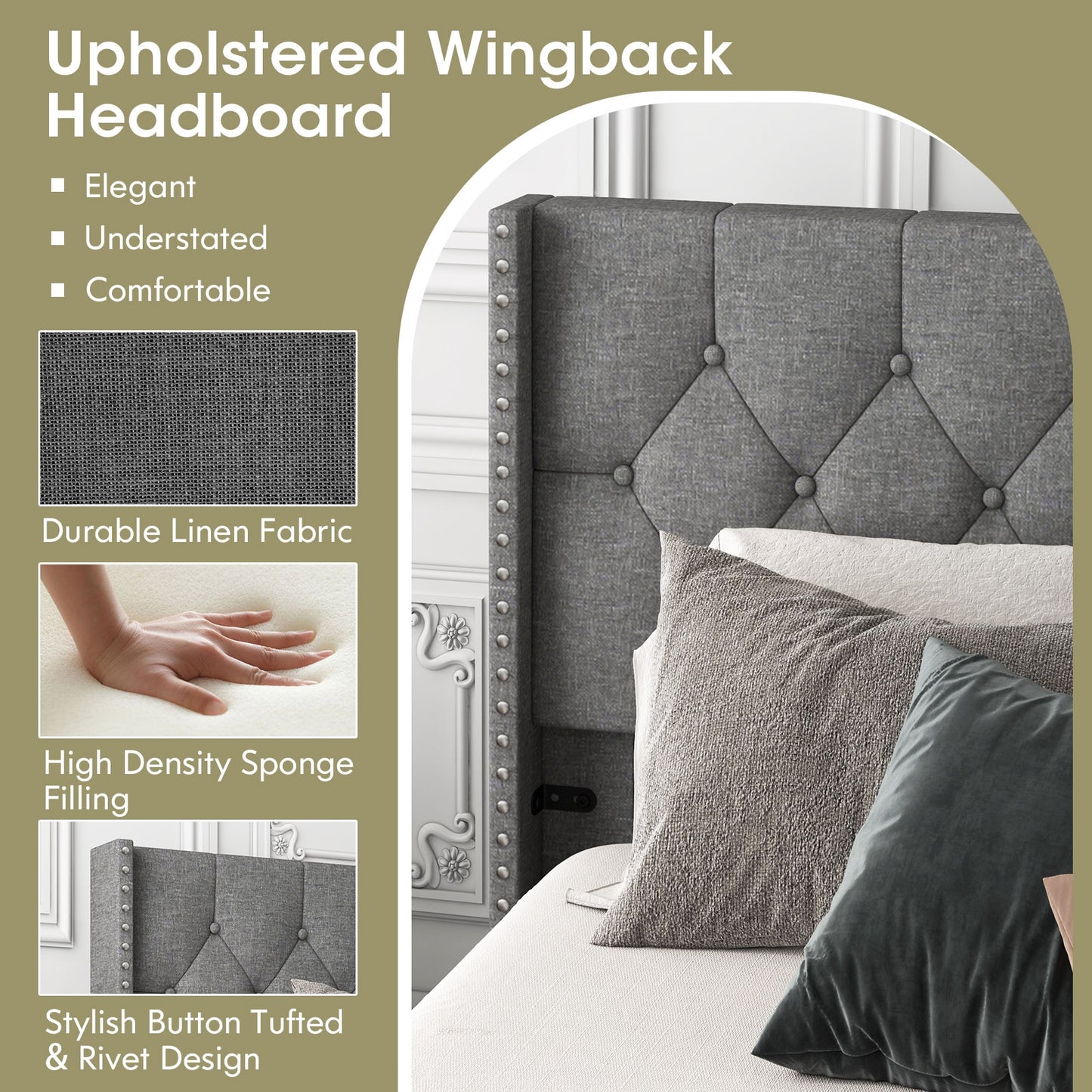 Elegant Upholstered Platform Bed with Tufted Headboard – Full/Queen Size