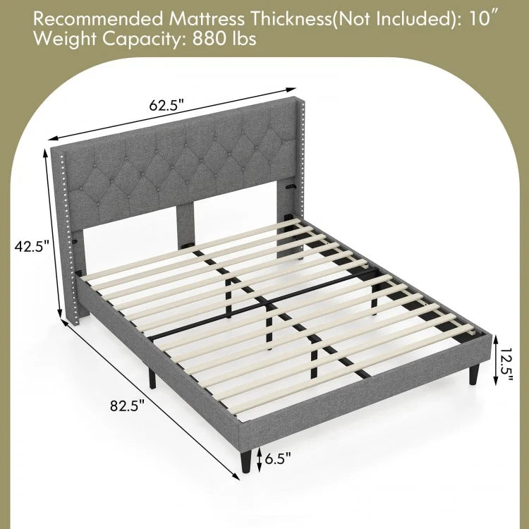 Elegant Upholstered Platform Bed with Tufted Headboard – Full/Queen Size