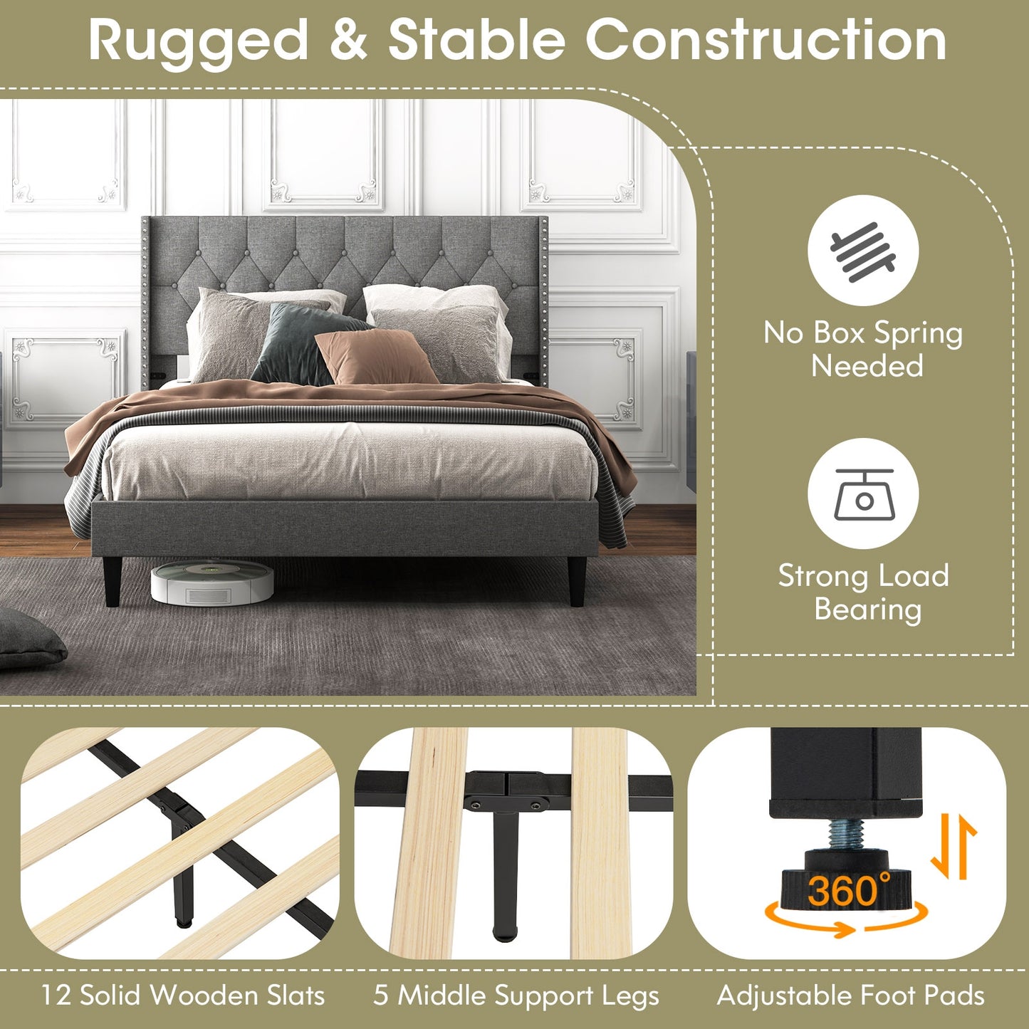 Elegant Upholstered Platform Bed with Tufted Headboard – Full/Queen Size