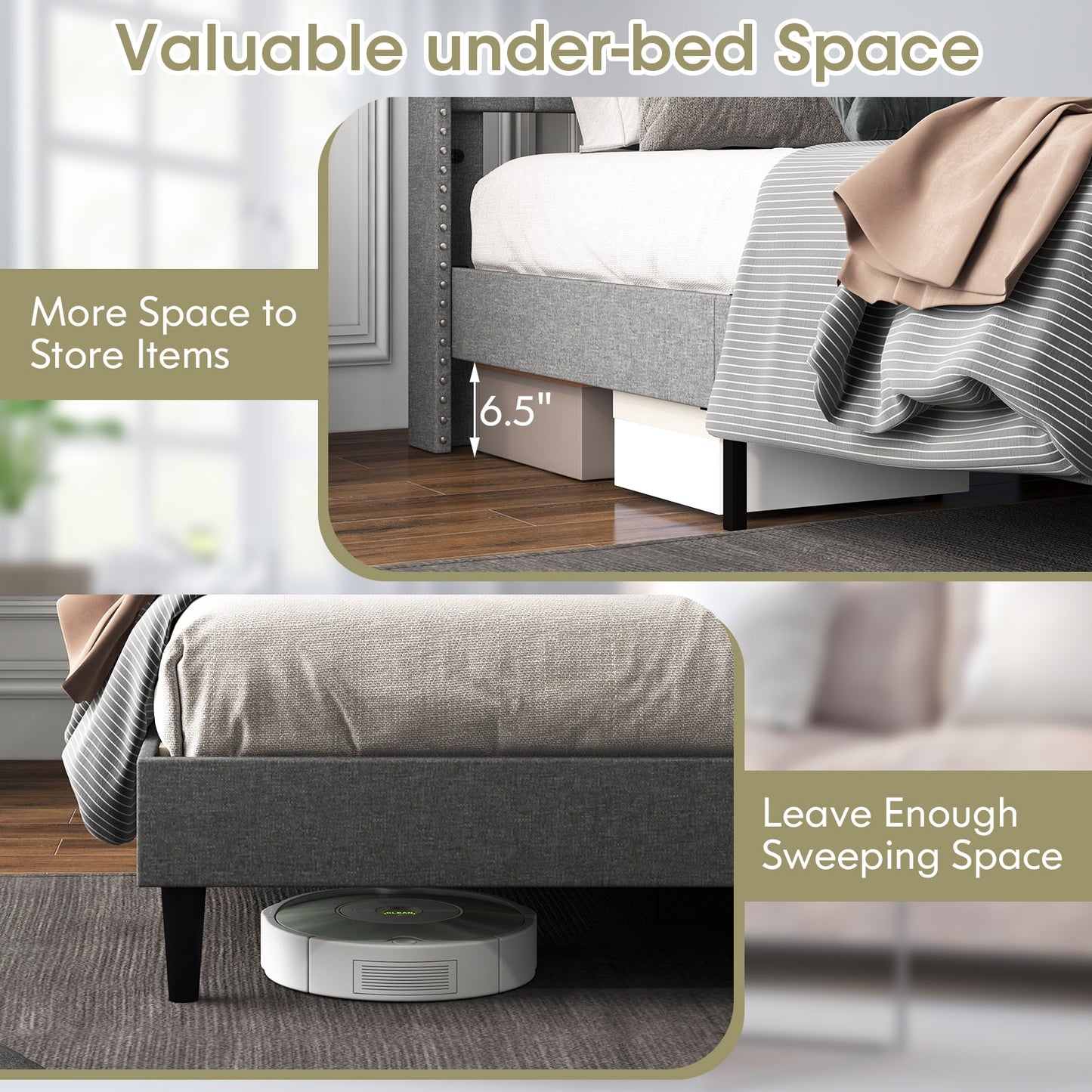 Elegant Upholstered Platform Bed with Tufted Headboard – Full/Queen Size