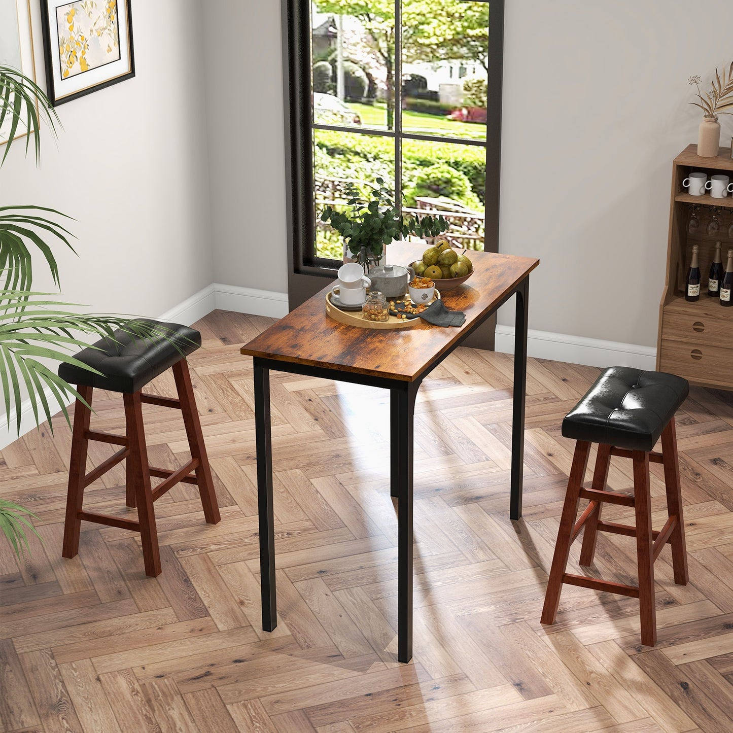 2 Piece Modern Backless Bar Stool Set with Padded Seats and Footrests, 29 Inch