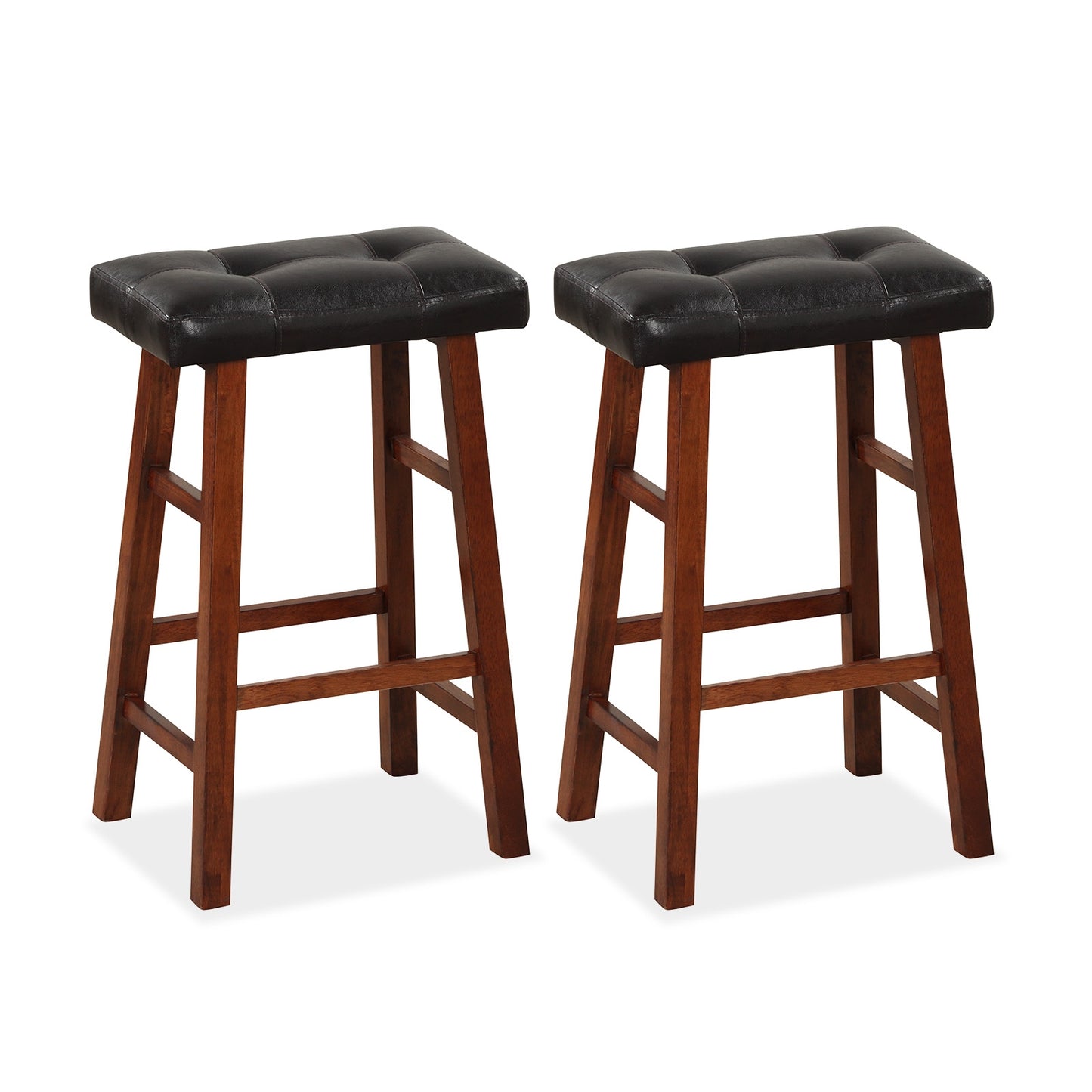 2 Piece Modern Backless Bar Stool Set with Padded Seats and Footrests, 29 Inch
