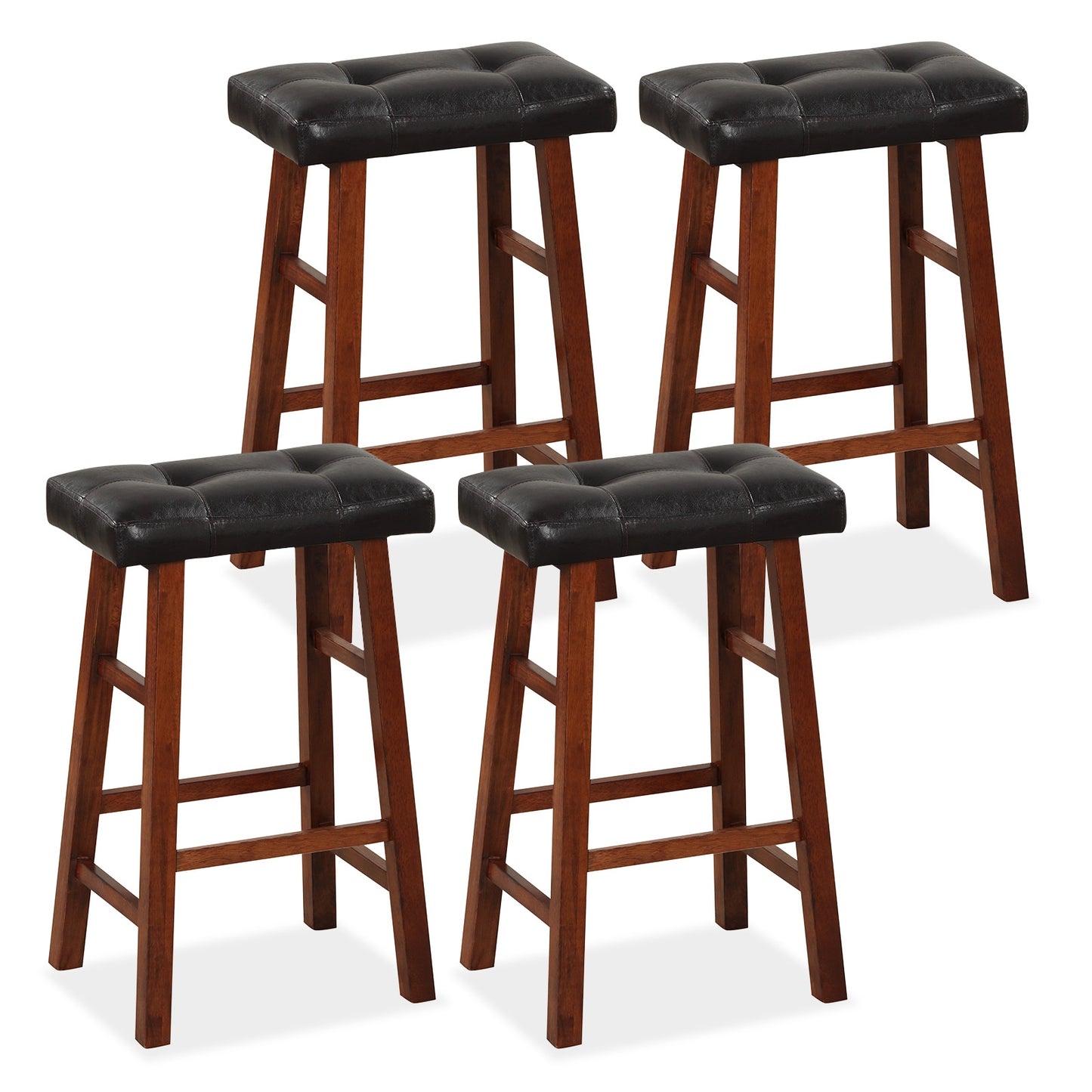 2 Piece Modern Backless Bar Stool Set with Padded Seats and Footrests, 29 Inch
