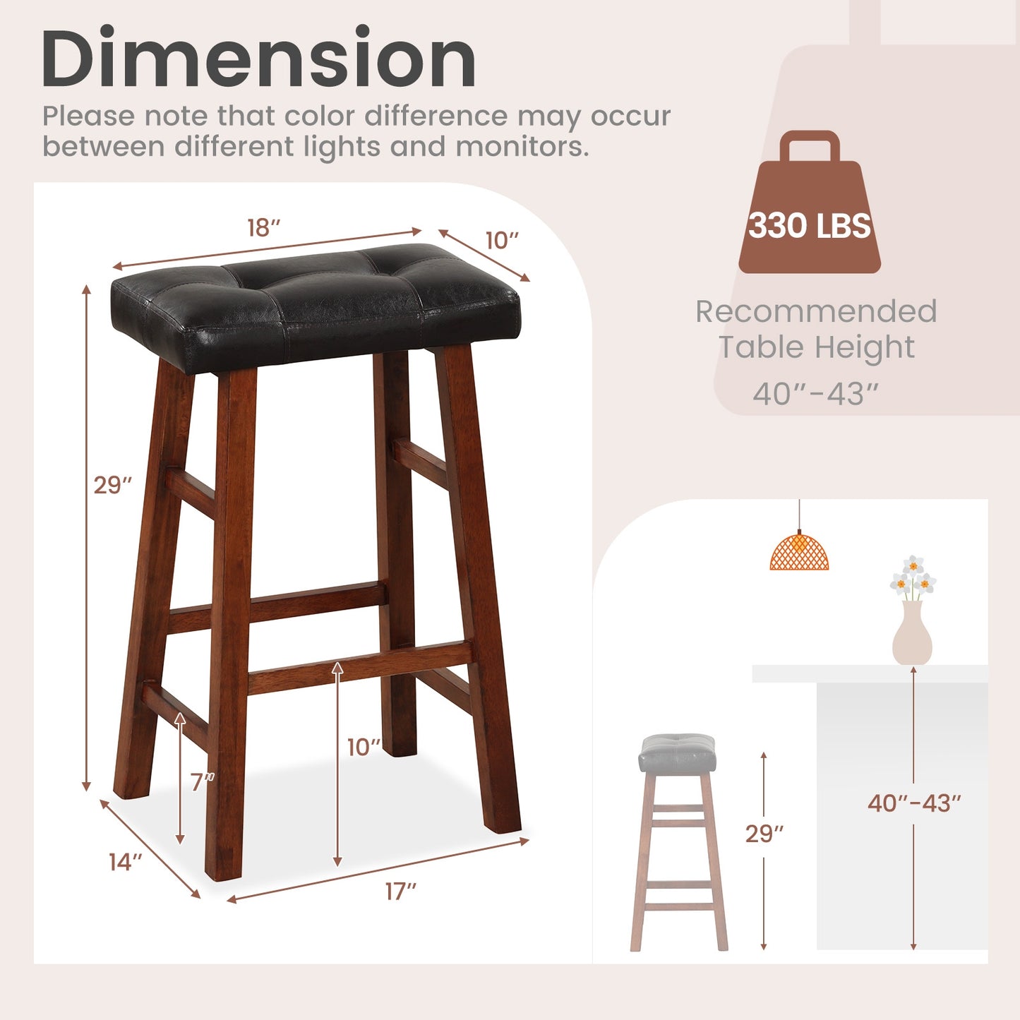 2 Piece Modern Backless Bar Stool Set with Padded Seats and Footrests, 29 Inch