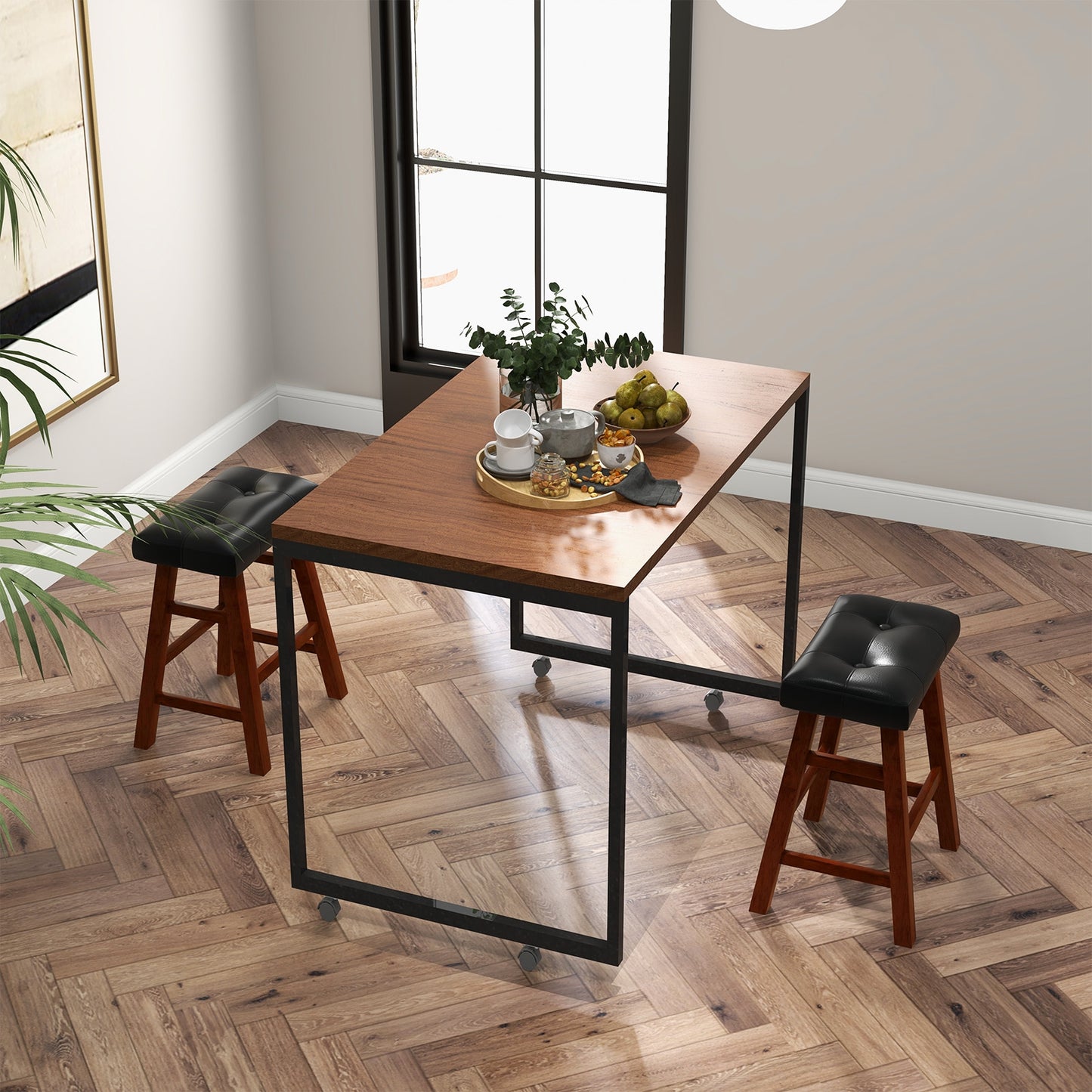 2 Piece Modern Backless Bar Stool Set with Padded Seats and Footrests, 24 Inch