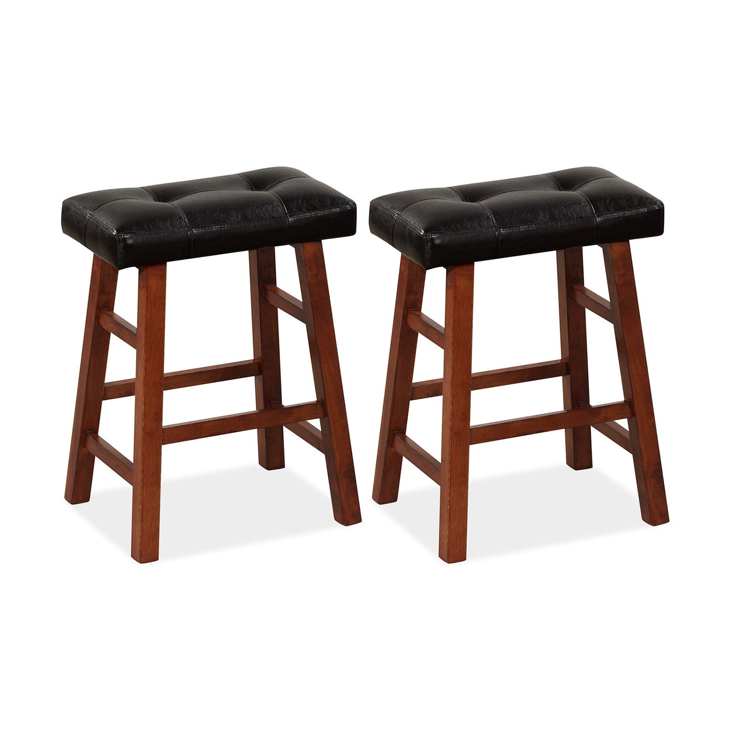 2 Piece Modern Backless Bar Stool Set with Padded Seats and Footrests, 24 Inch