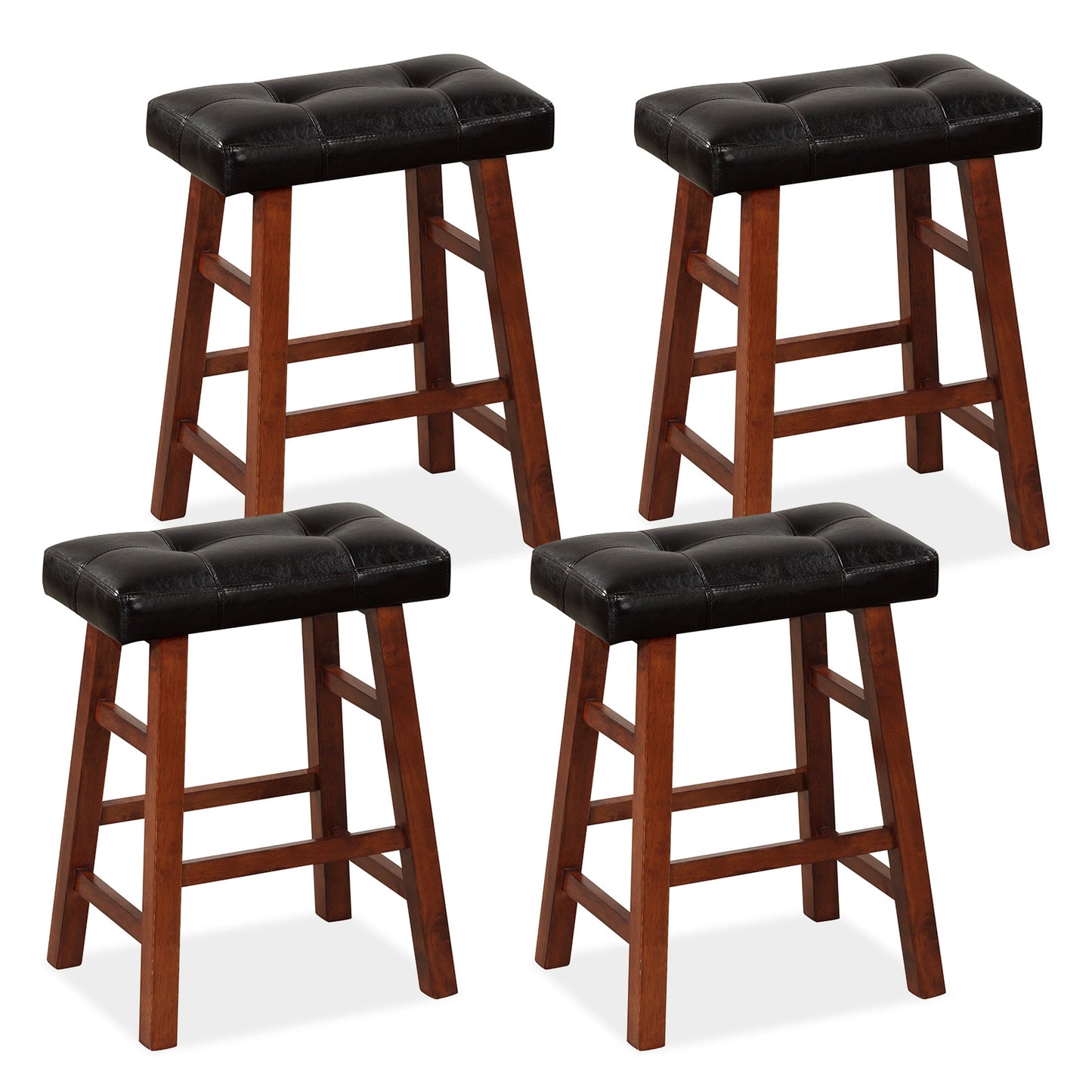 2 Piece Modern Backless Bar Stool Set with Padded Seats and Footrests, 24 Inch
