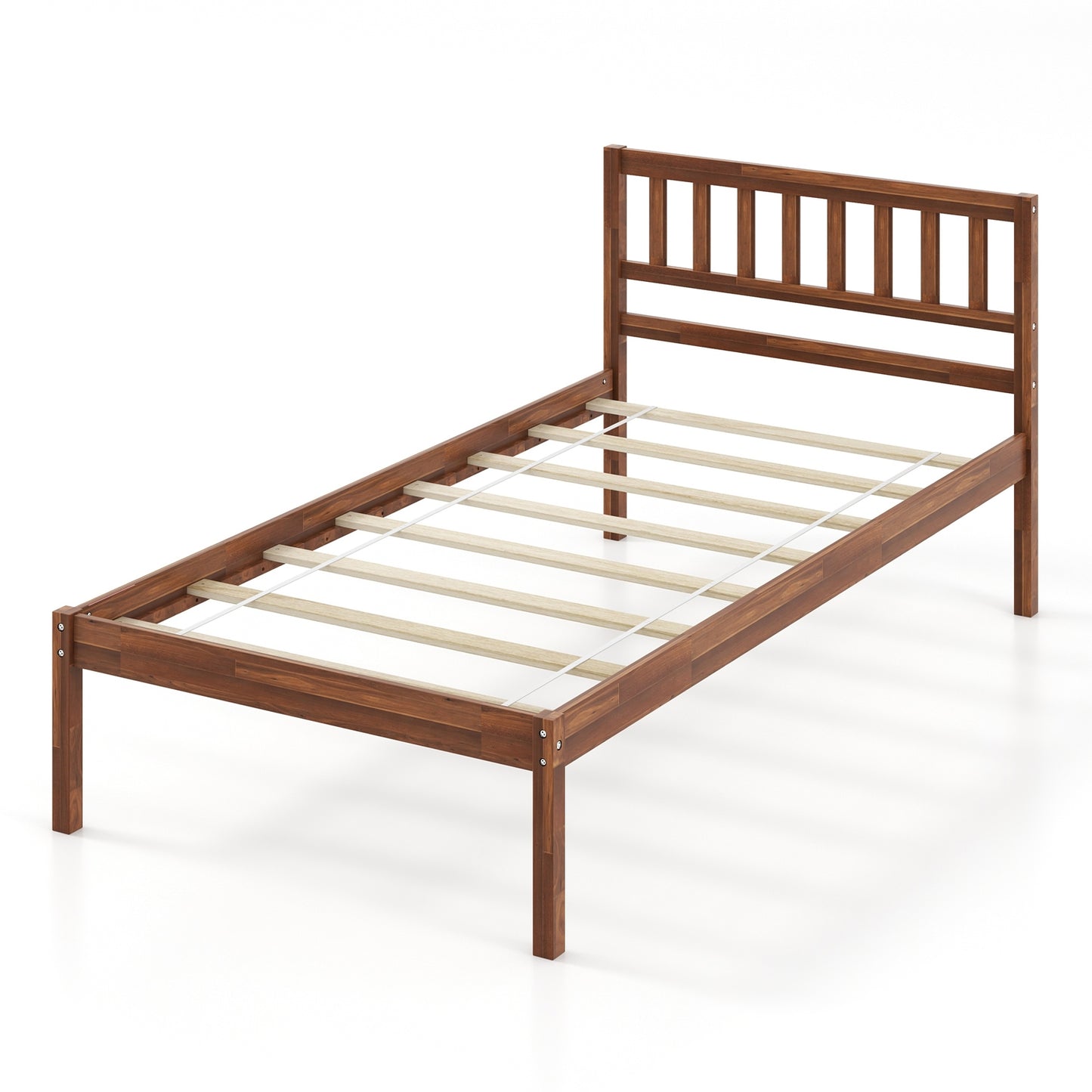 Solid Wood Bed Frame with Headboard and Slat Support – Twin Size