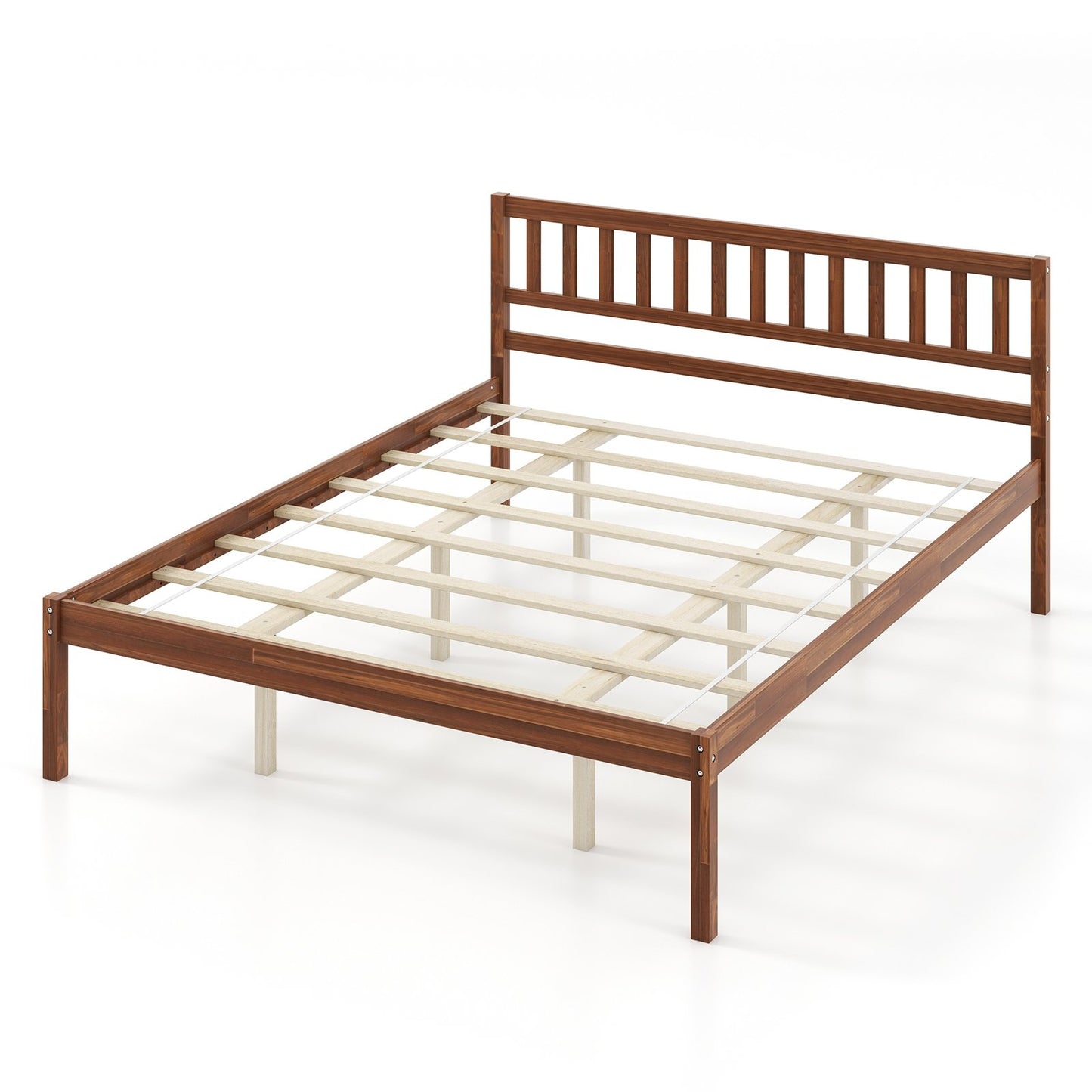 Solid Wood Bed Frame with Headboard and Slat Support – Queen Size