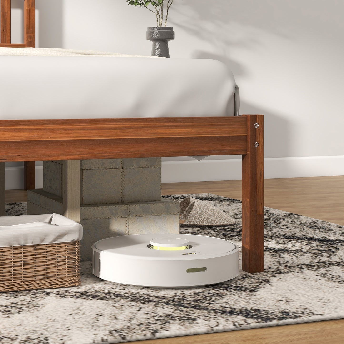 Solid Wood Bed Frame with Headboard and Slat Support – Queen Size