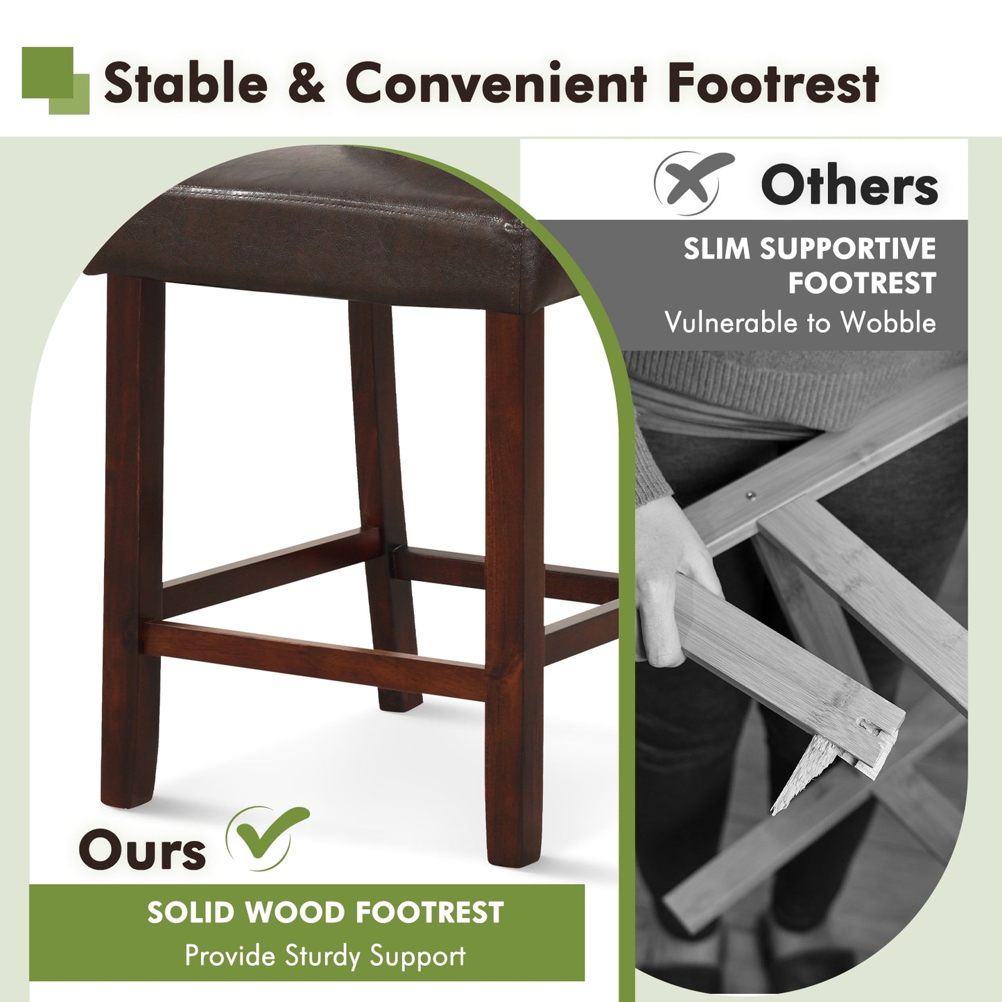Set of 2 Bar Chairs with Hollowed Back and Solid Rubber Wood Legs, Brown