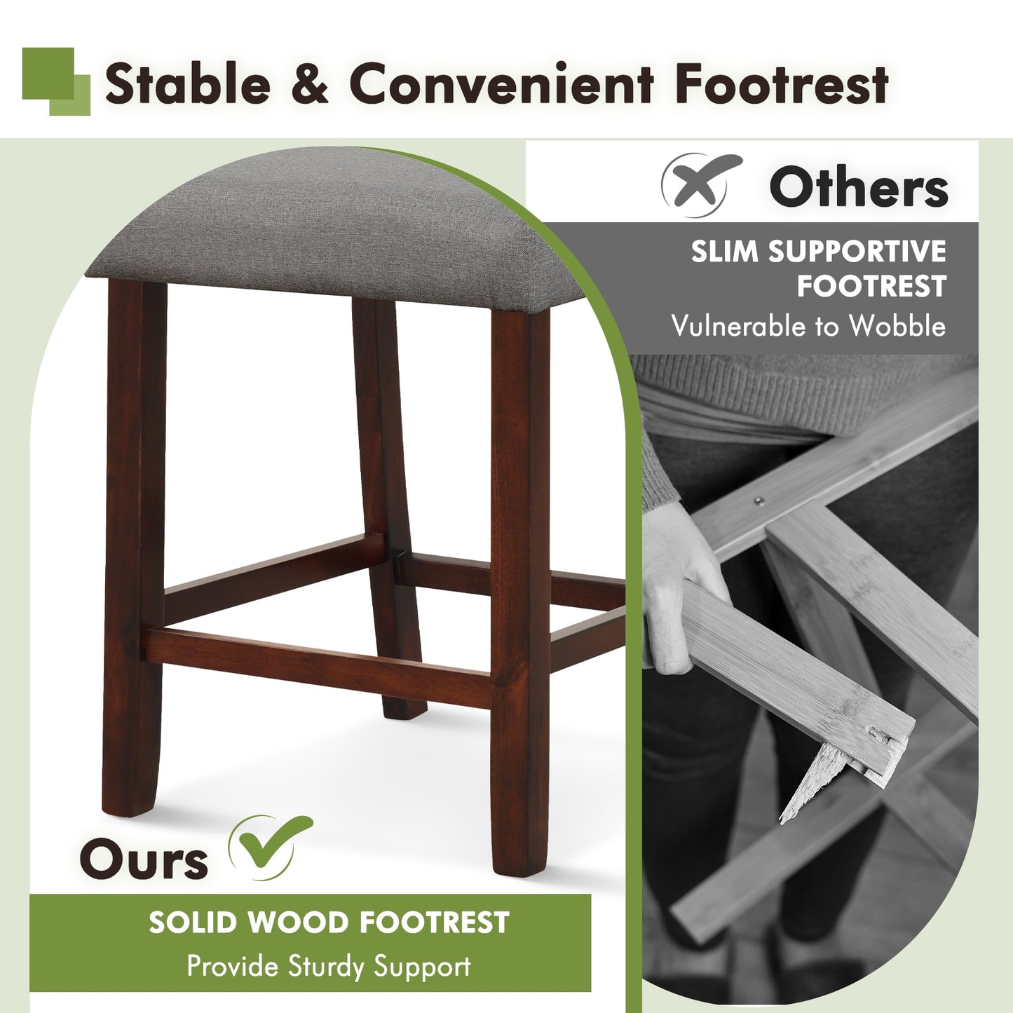 Set of 2 Bar Chairs with Hollowed Back and Solid Rubber Wood Legs, Grey