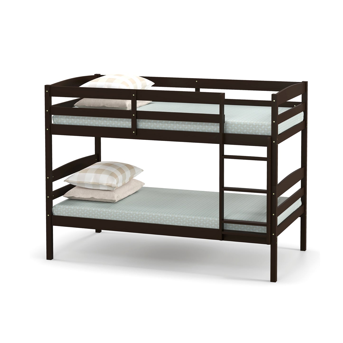 Durable Solid Wood Twin Over Twin Bunk Bed with High Guardrails & Ladder - Espresso