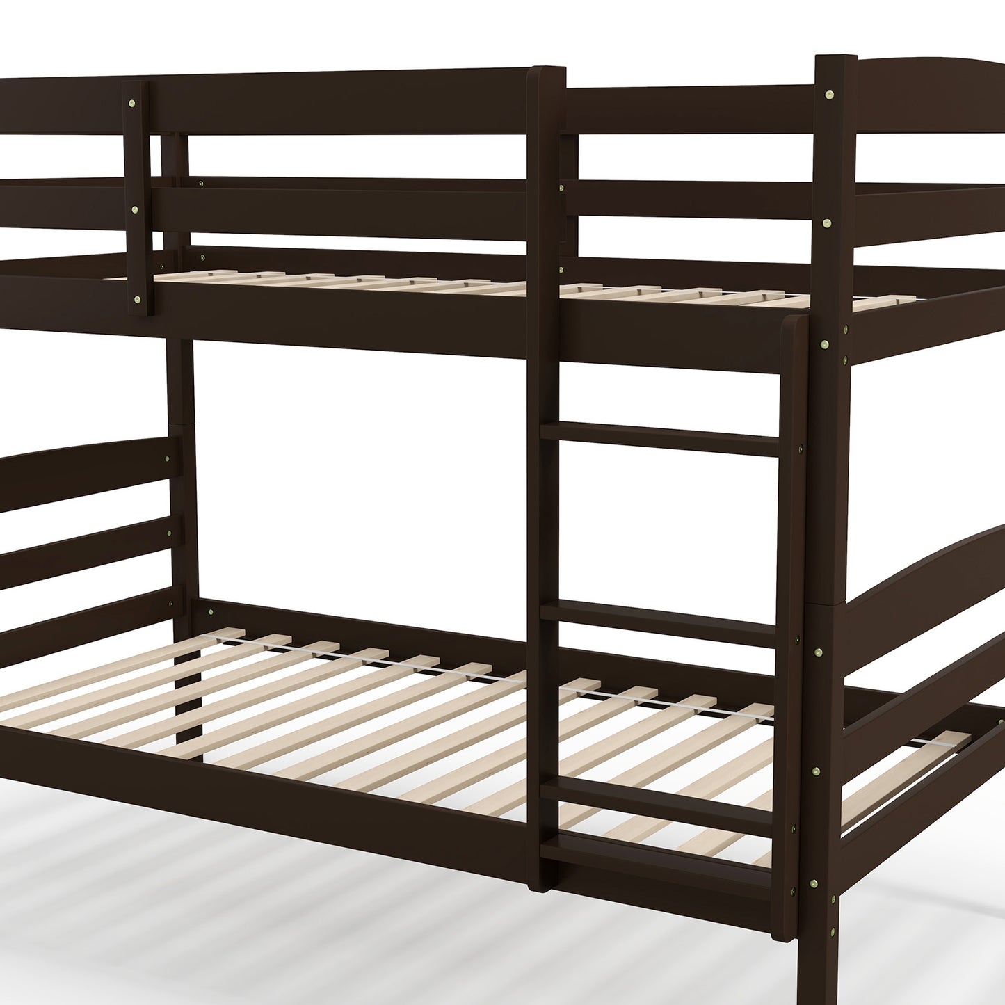Durable Solid Wood Twin Over Twin Bunk Bed with High Guardrails & Ladder - Espresso