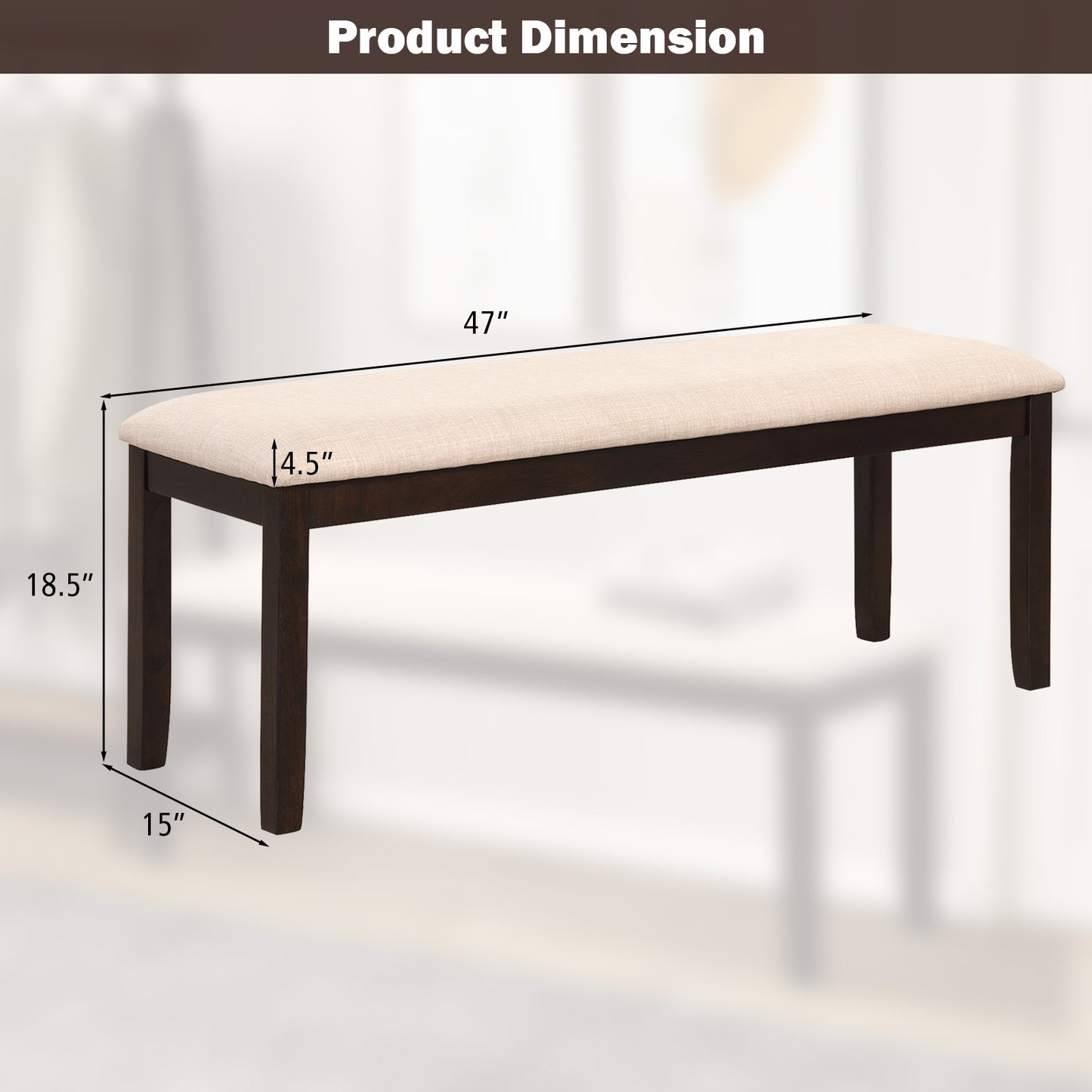 Upholstered Entryway Bench with Padded Cushion, Linen Fabric Seat and Wooden Legs