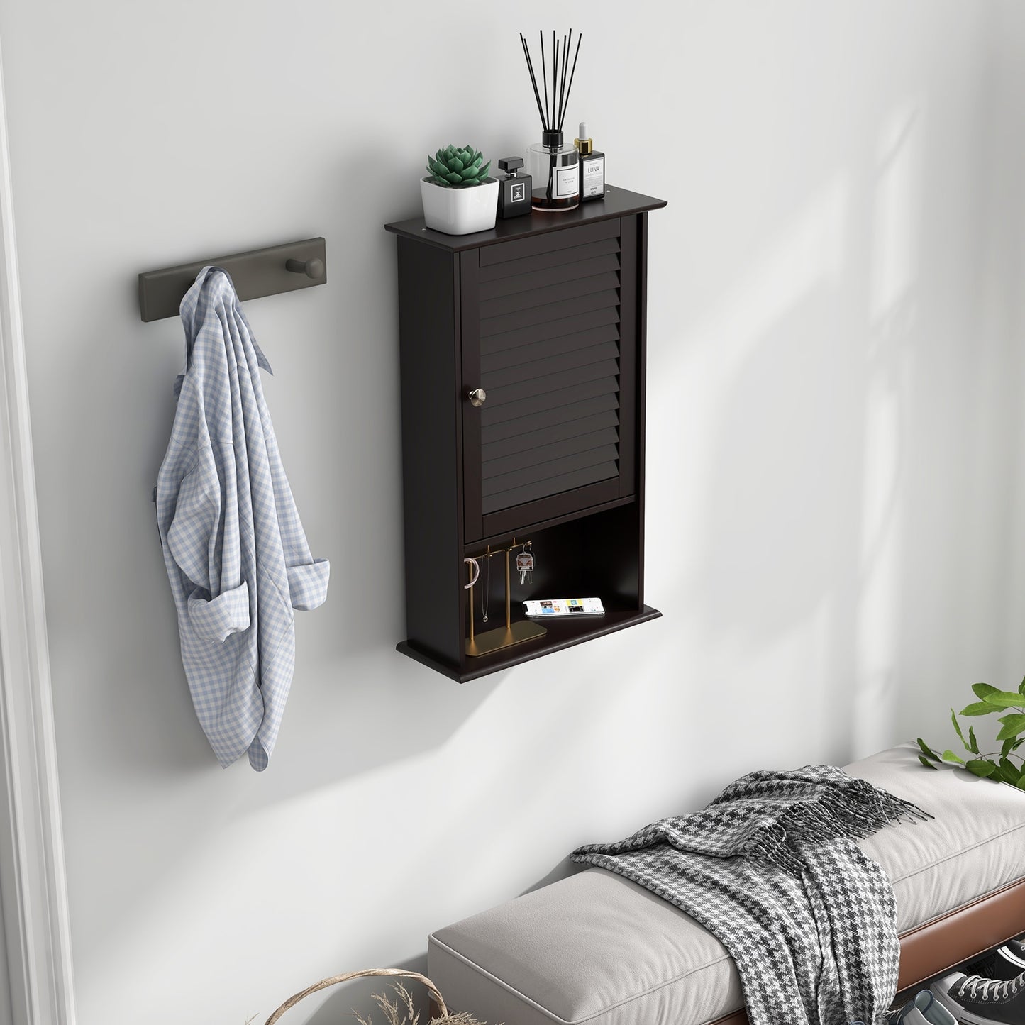 Modern Wall-Mounted Bathroom Storage Cabinet with Louver Door