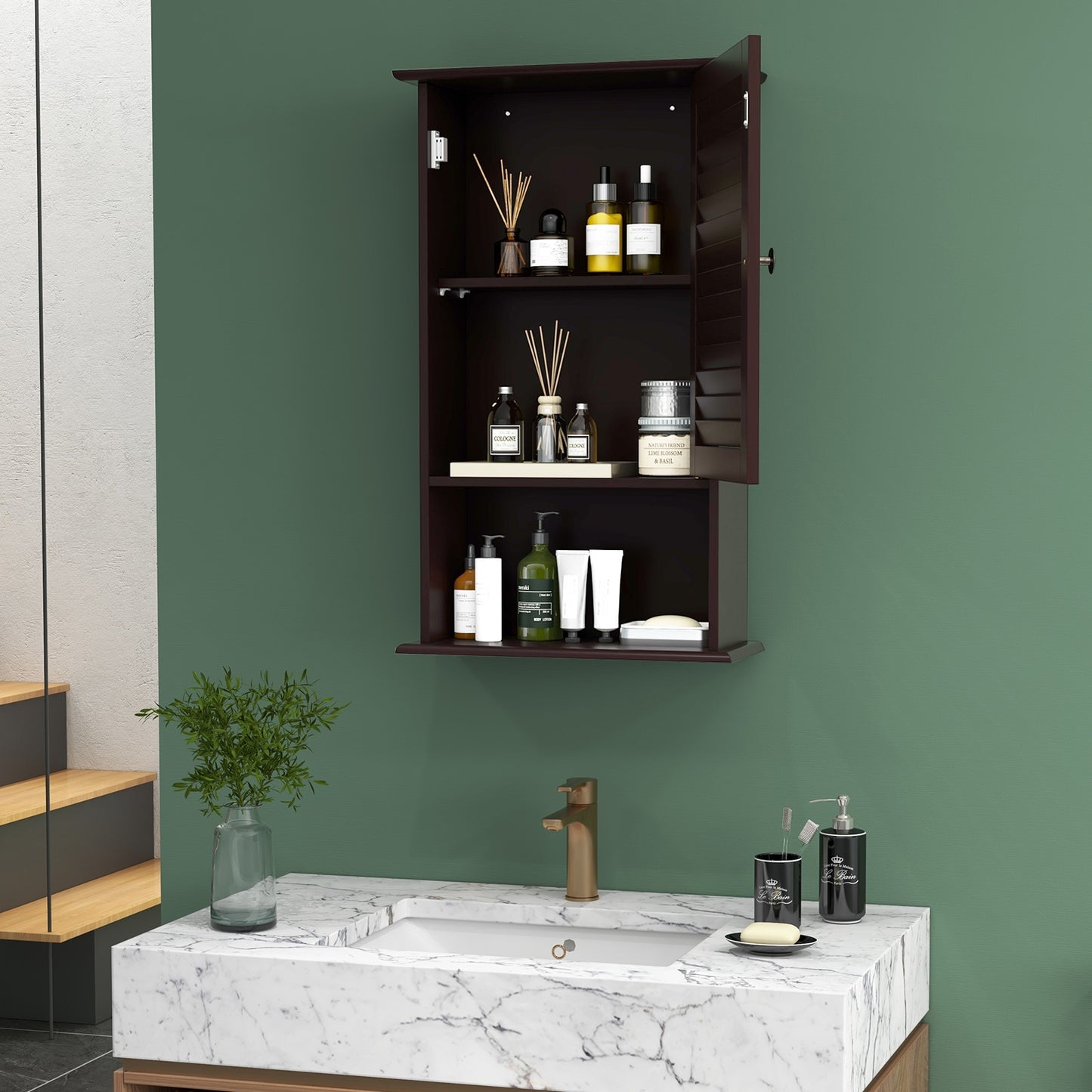 Modern Wall-Mounted Bathroom Storage Cabinet with Louver Door