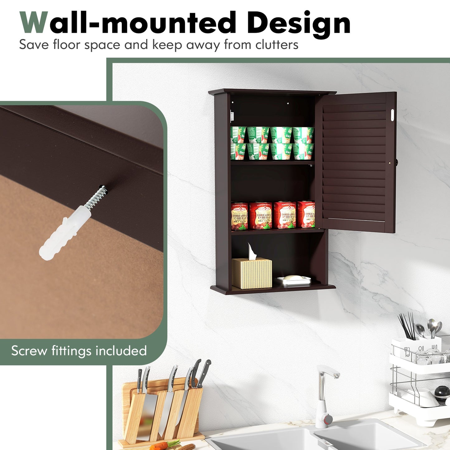 Modern Wall-Mounted Bathroom Storage Cabinet with Louver Door