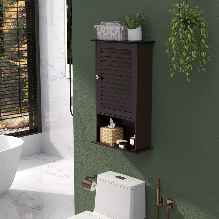 Modern Wall-Mounted Bathroom Storage Cabinet with Louver Door