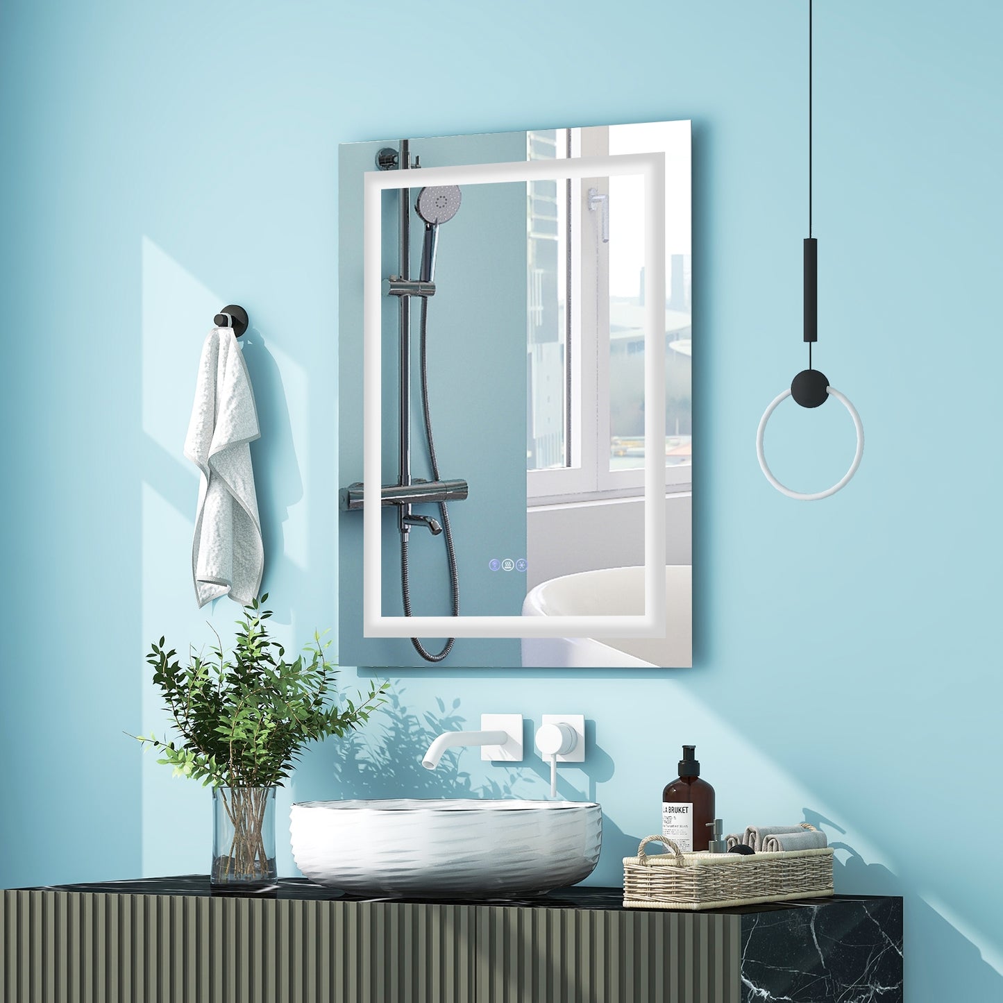 32 x 24 Inch LED Bathroom Mirror with Anti-Fog, 3 Color Front Light & 8 Color RGB Backlight