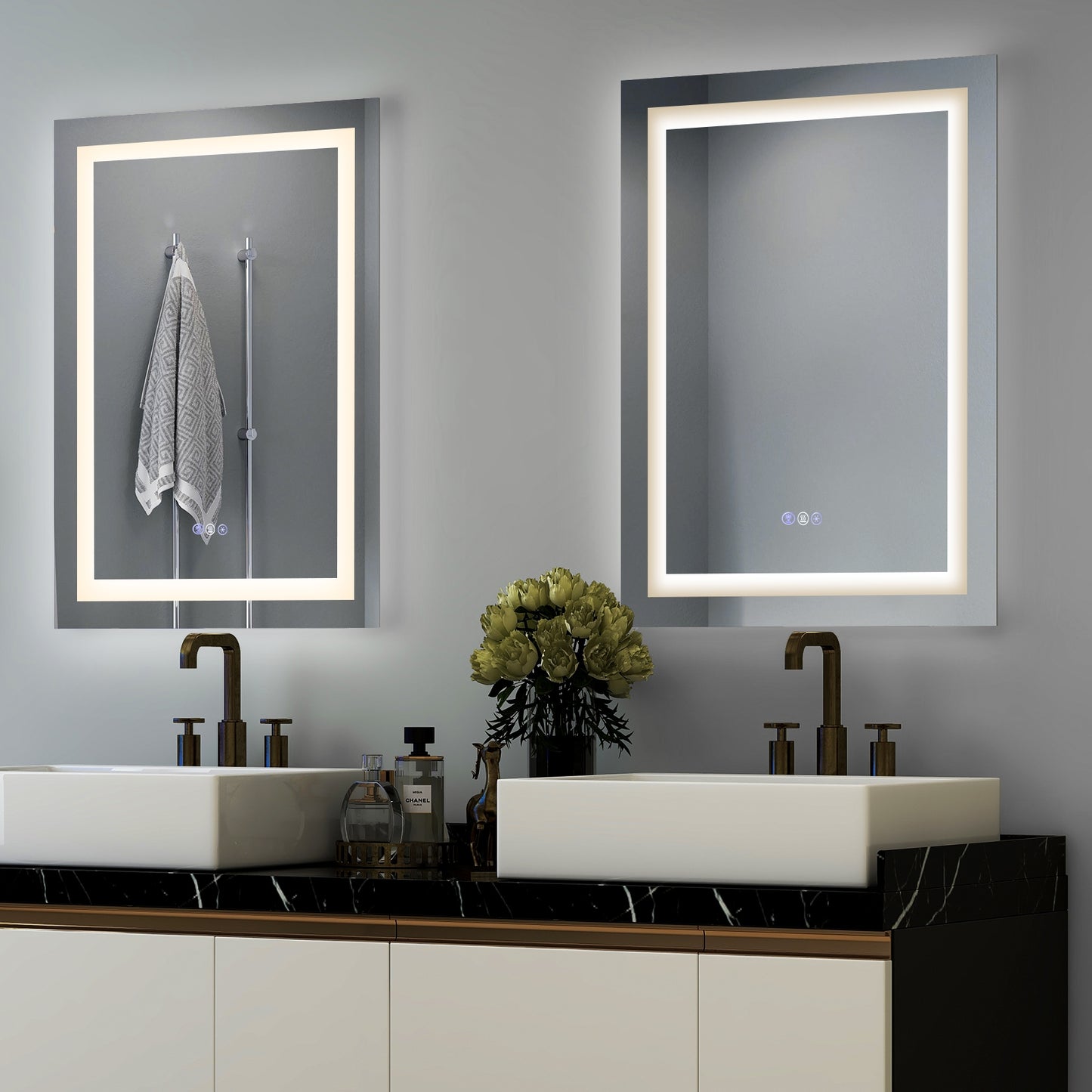 32 x 24 Inch LED Bathroom Mirror with Anti-Fog, 3 Color Front Light & 8 Color RGB Backlight