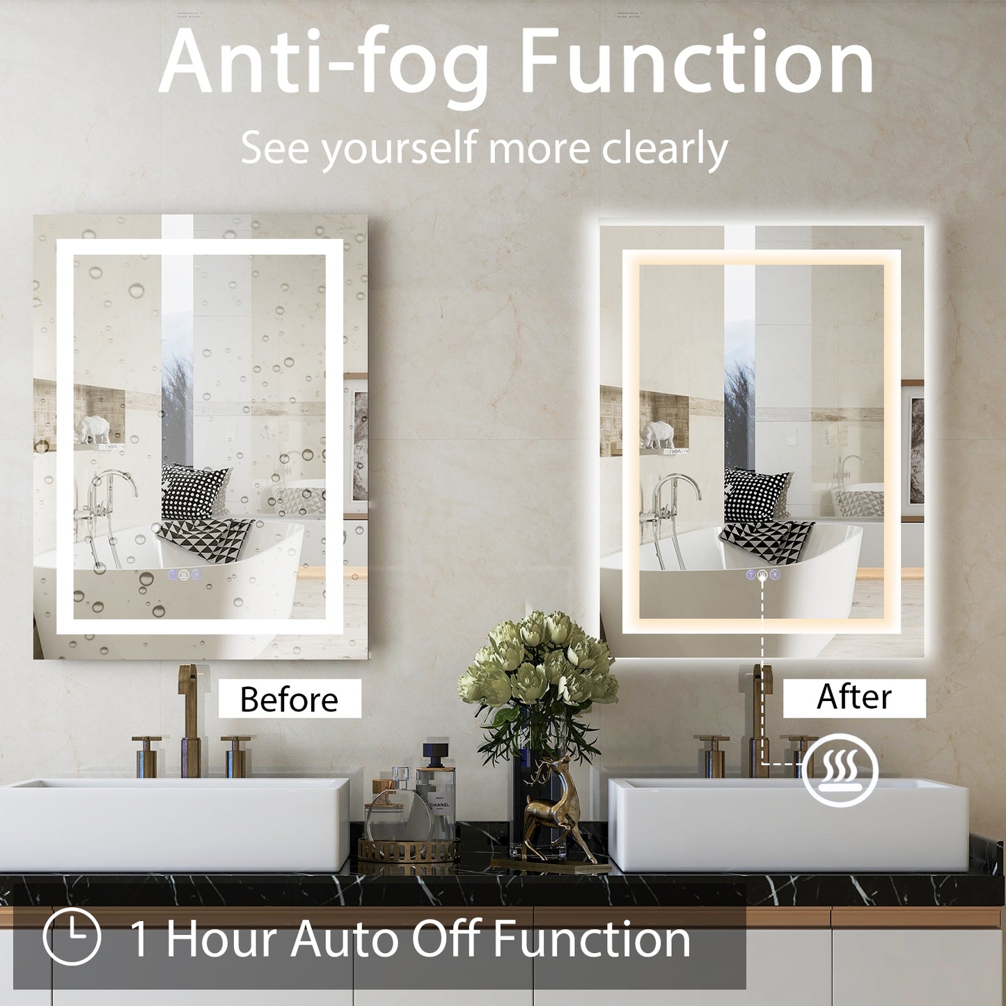 32 x 24 Inch LED Bathroom Mirror with Anti-Fog, 3 Color Front Light & 8 Color RGB Backlight