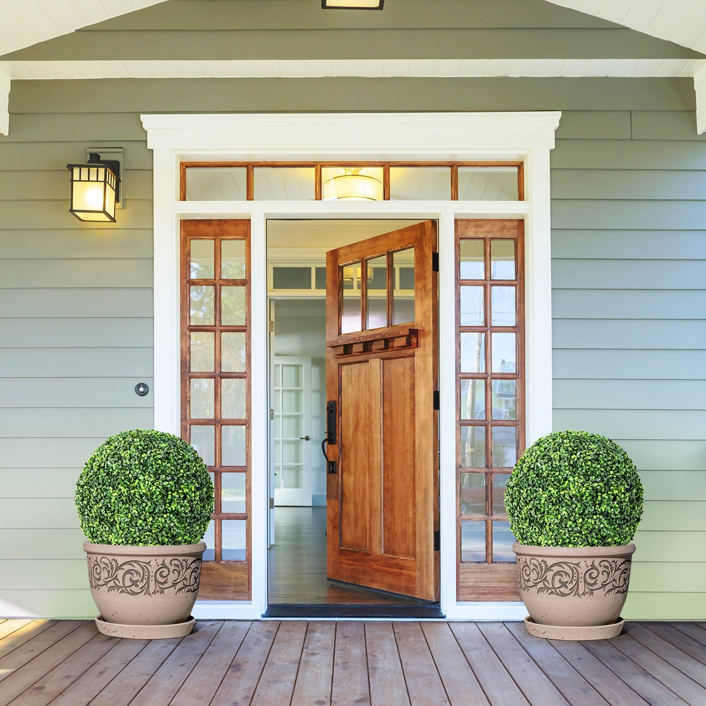 Set of 2 Realistic Artificial Boxwood Topiary Balls for Indoor & Outdoor Decoration