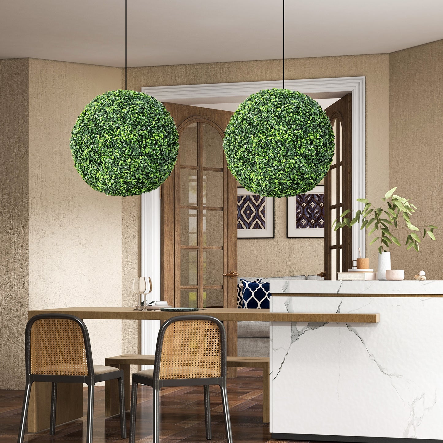 Set of 2 Realistic Artificial Boxwood Topiary Balls for Indoor & Outdoor Decoration