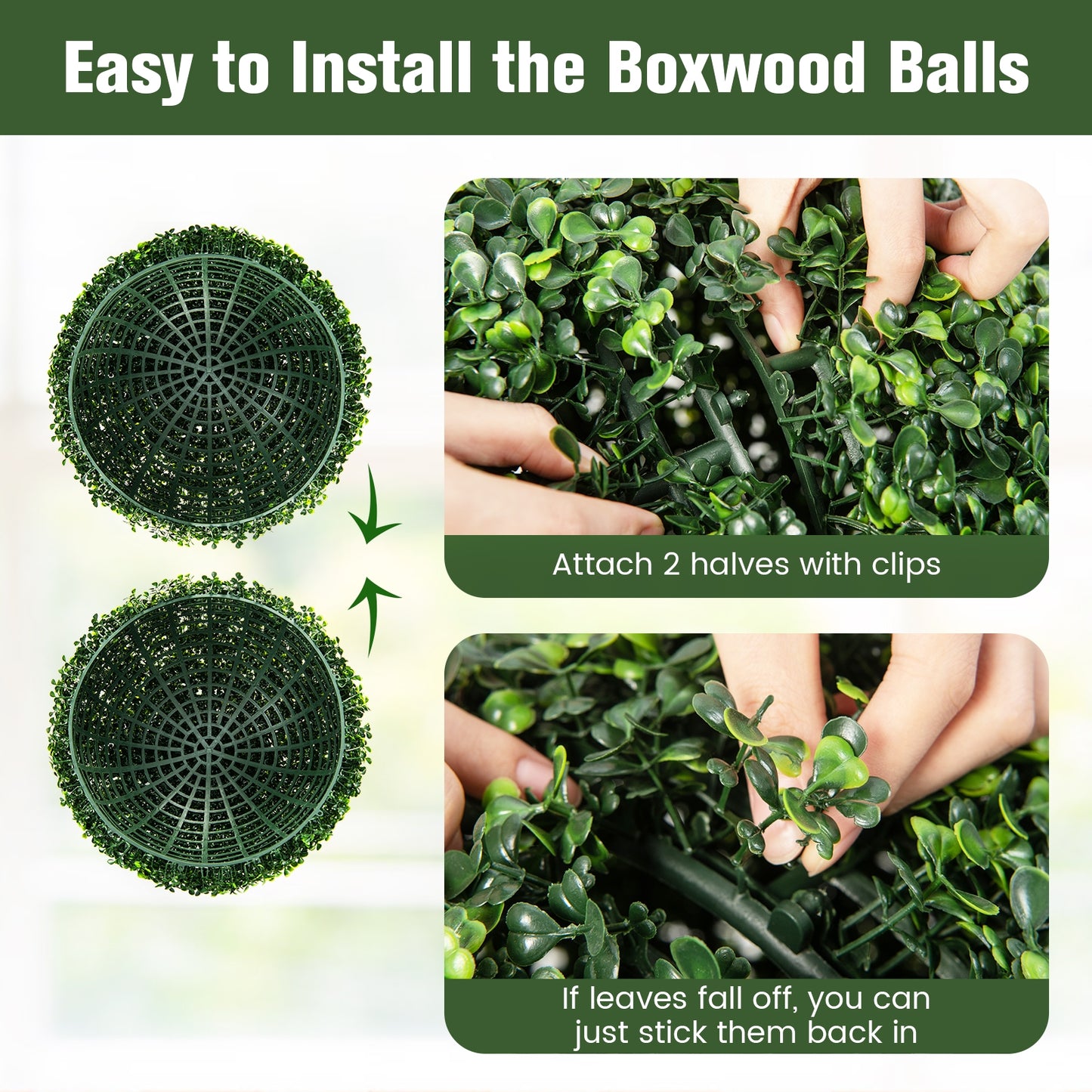 Set of 2 Realistic Artificial Boxwood Topiary Balls for Indoor & Outdoor Decoration