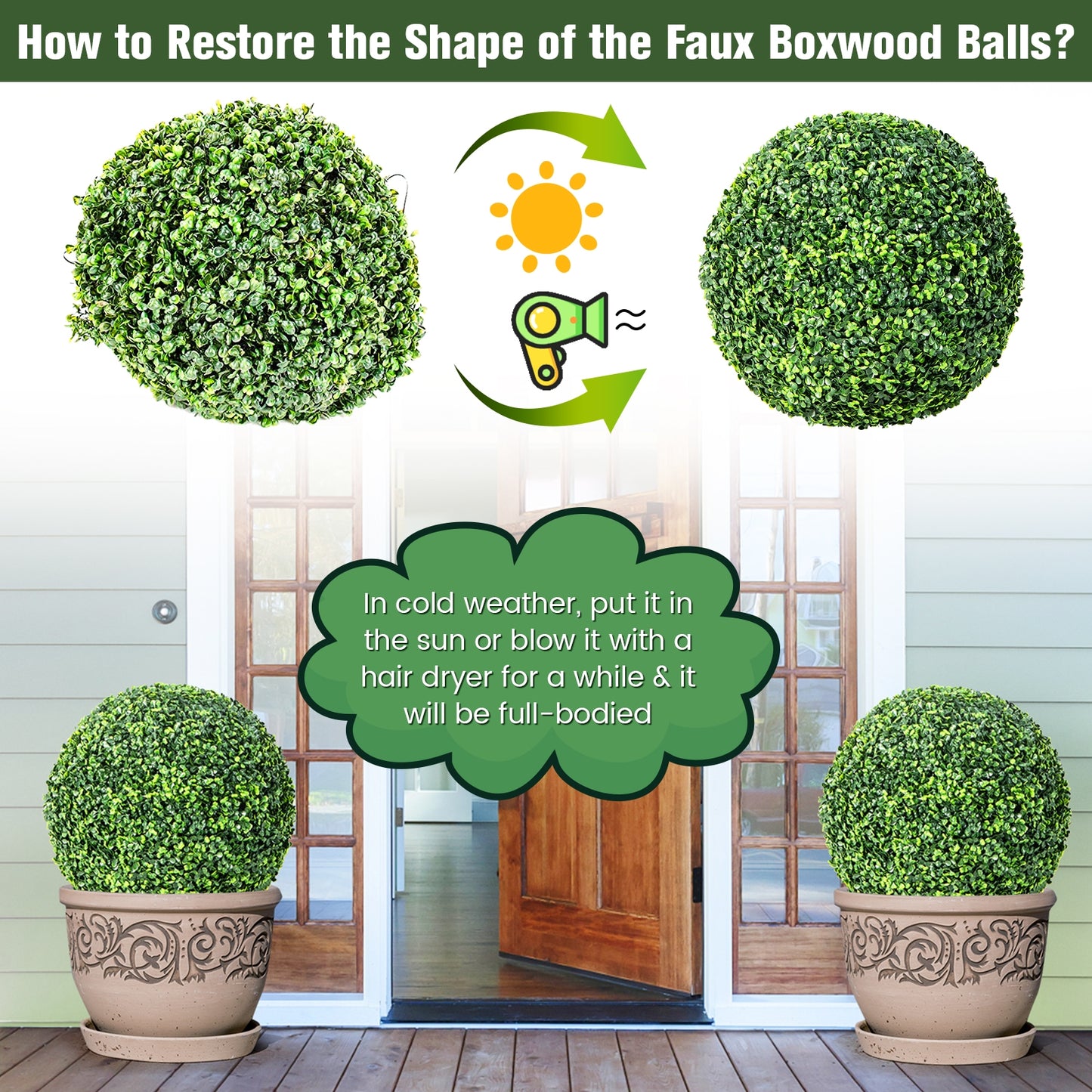 Set of 2 Realistic Artificial Boxwood Topiary Balls for Indoor & Outdoor Decoration